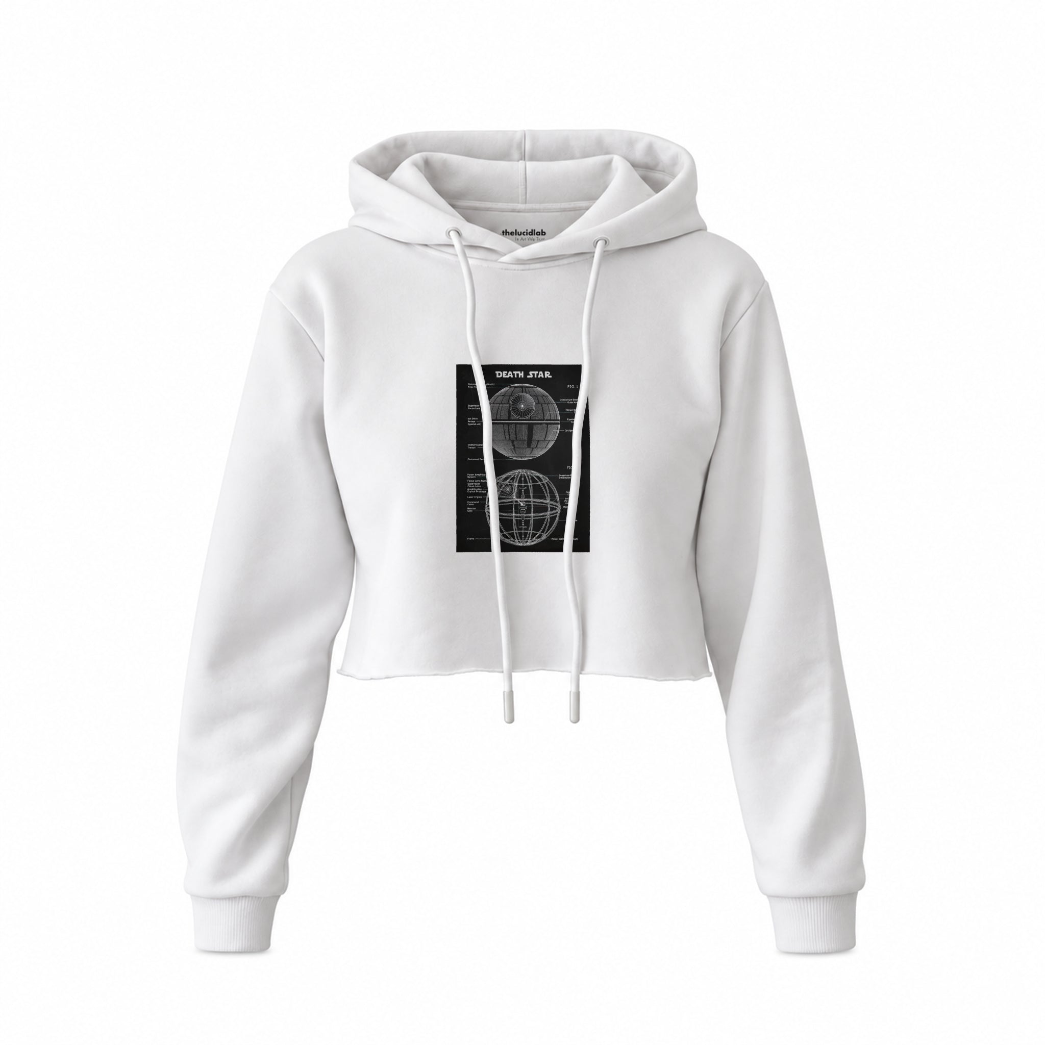 Death Star Crop Hoodie — Beyaz — Ön baskı