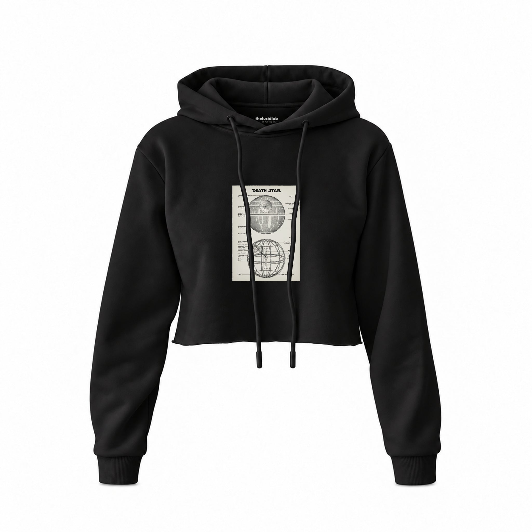 Death Star Crop Hoodie — Siyah — Ön baskı