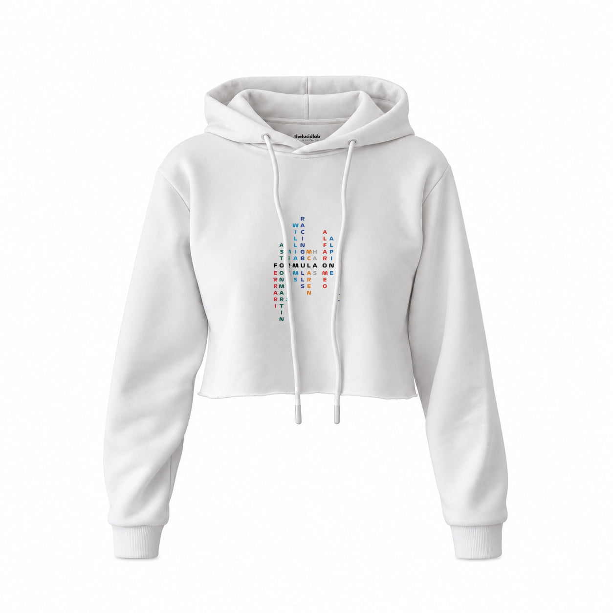 Formula 1 Teams Crop Hoodie — Beyaz — Ön baskı
