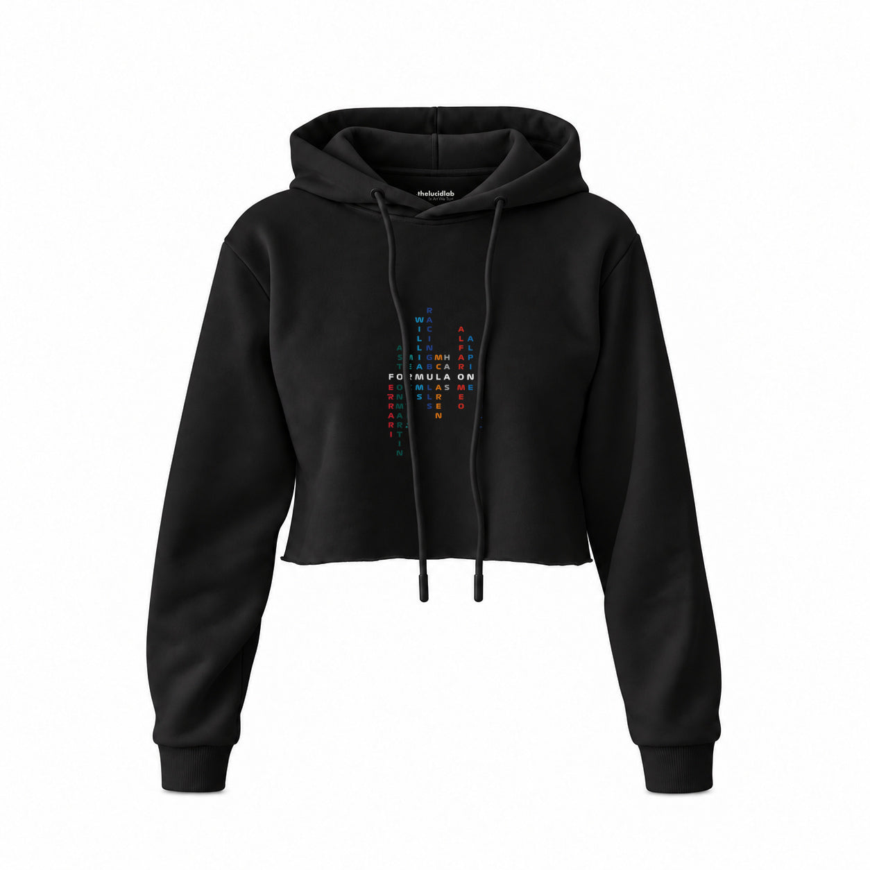 Formula 1 Teams Crop Hoodie — Siyah — Ön baskı