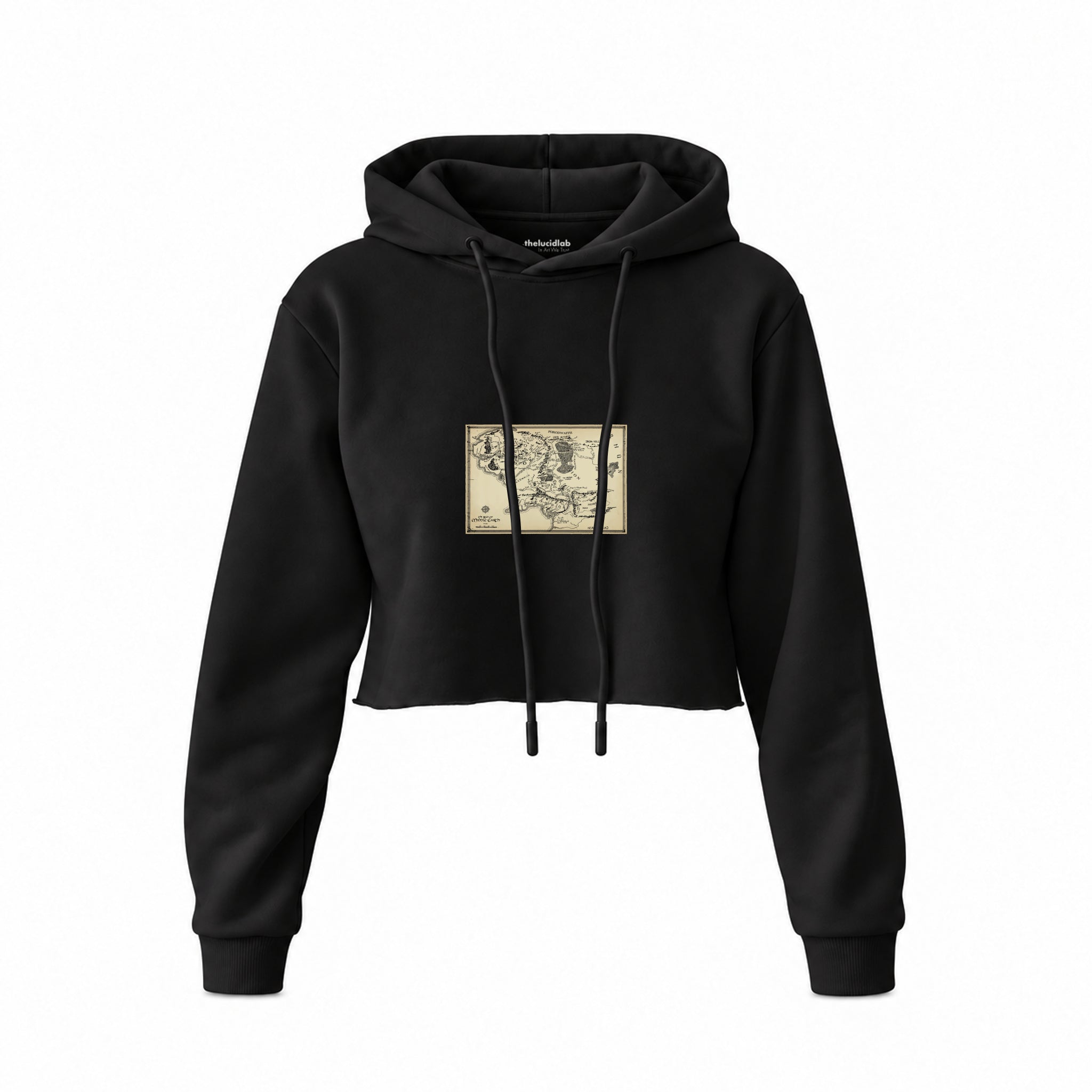 Yüzüklerin Efendisi Orta Dünya Haritası - Lord Of The Rings Crop Hoodie — Siyah — Ön baskı