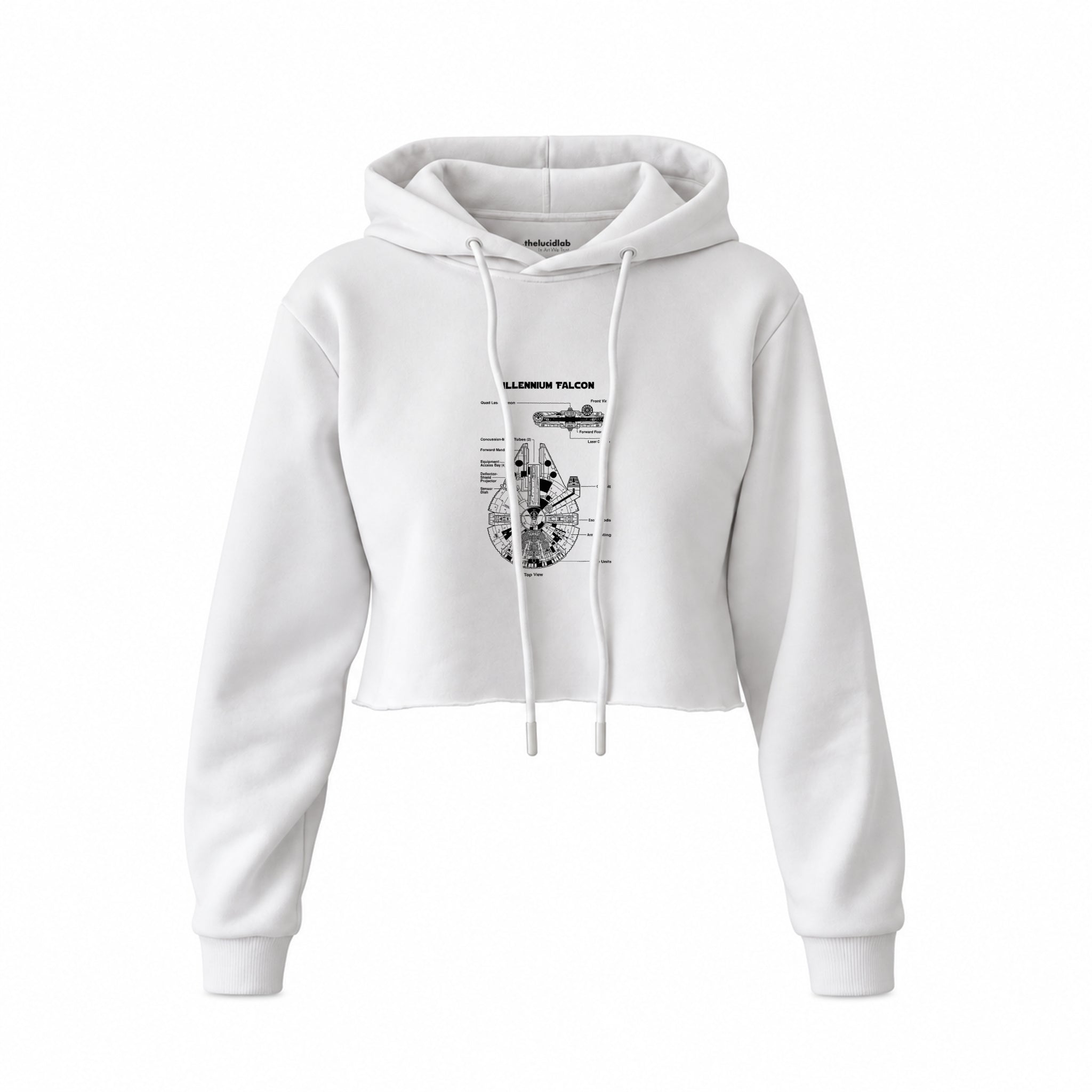Millennium Falcon Crop Hoodie — Beyaz — Ön baskı