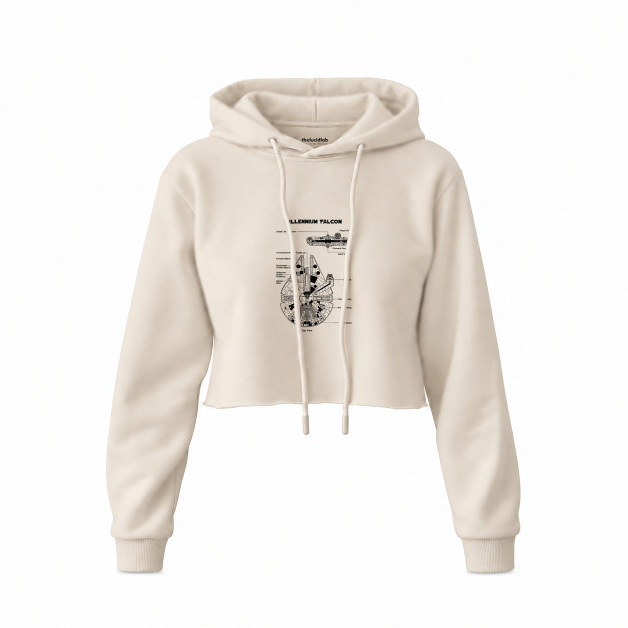 Millennium Falcon Crop Hoodie — Krem — Ön baskı