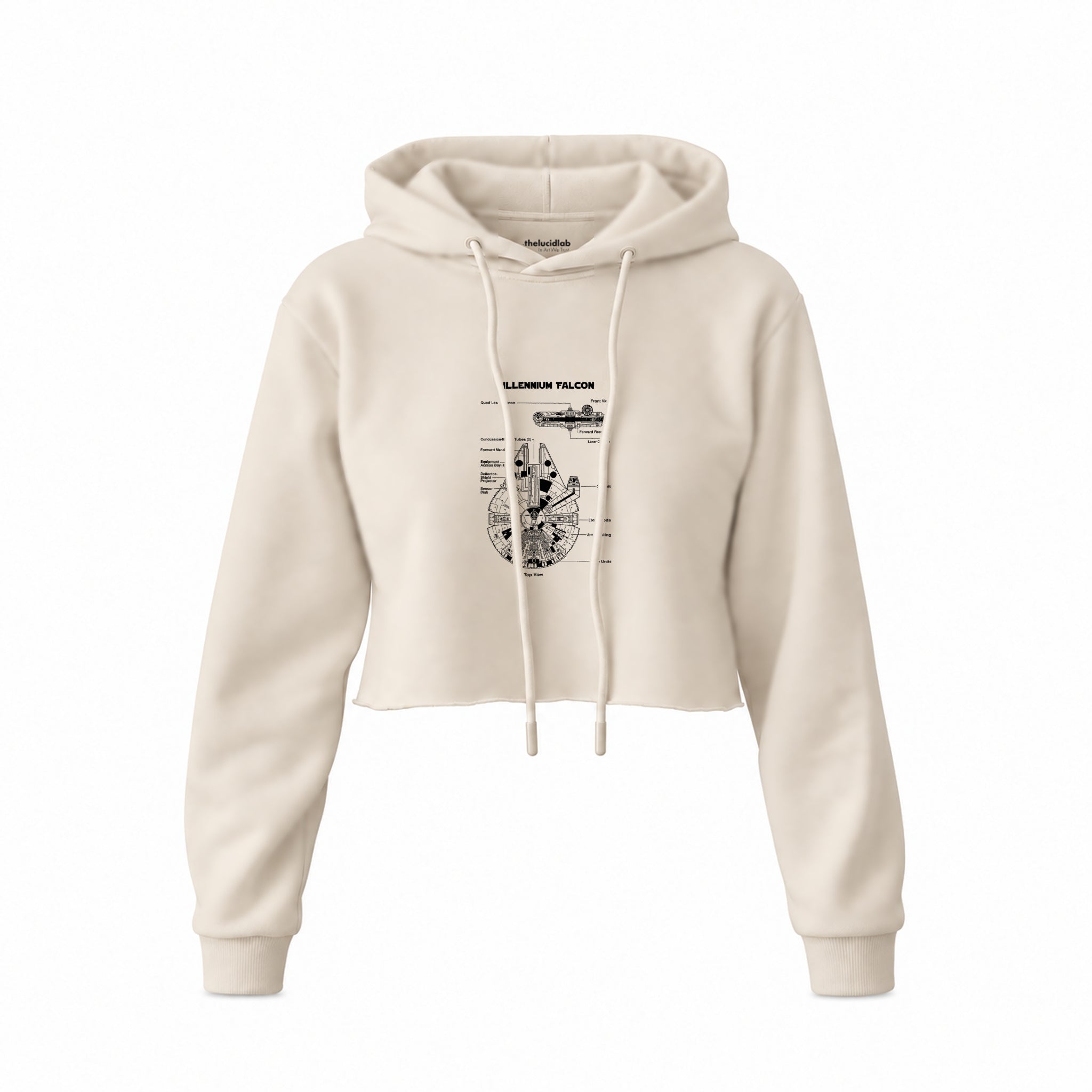 Millennium Falcon Crop Hoodie — Krem — Ön baskı