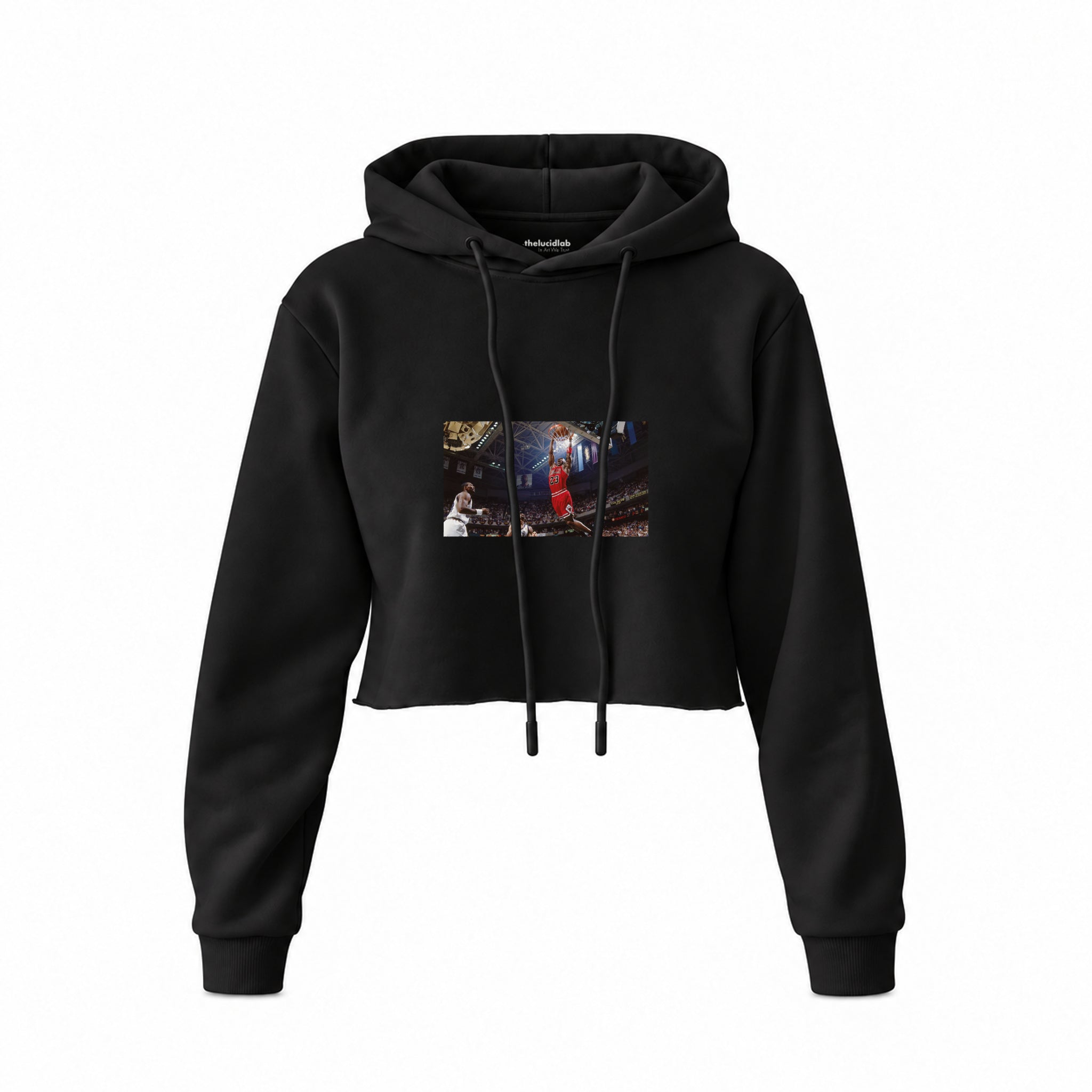 Michael Jordan Chicago Bulls 1997 Crop Hoodie — Siyah — Ön baskı