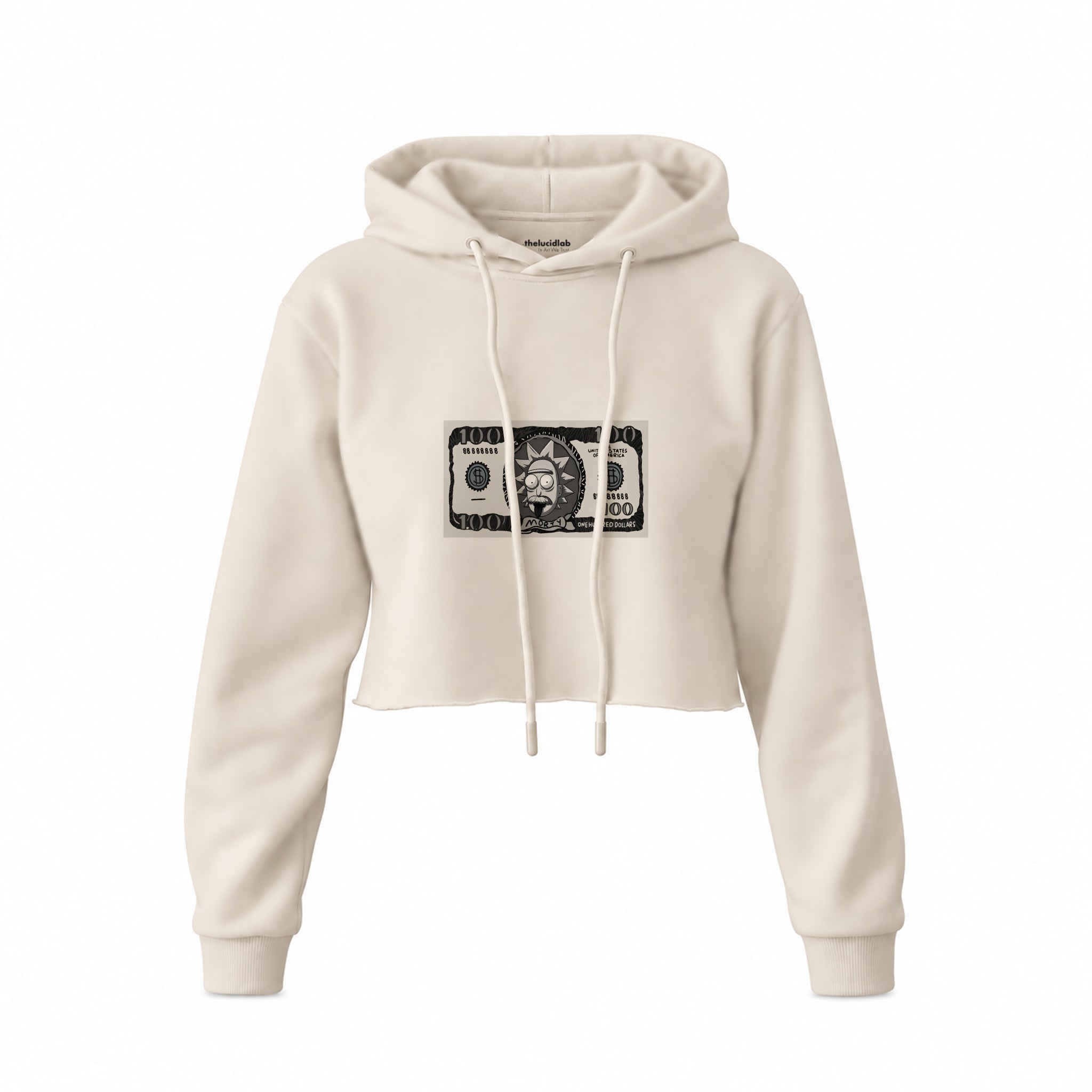 Morty Dollar Crop Hoodie — Krem — Ön baskı