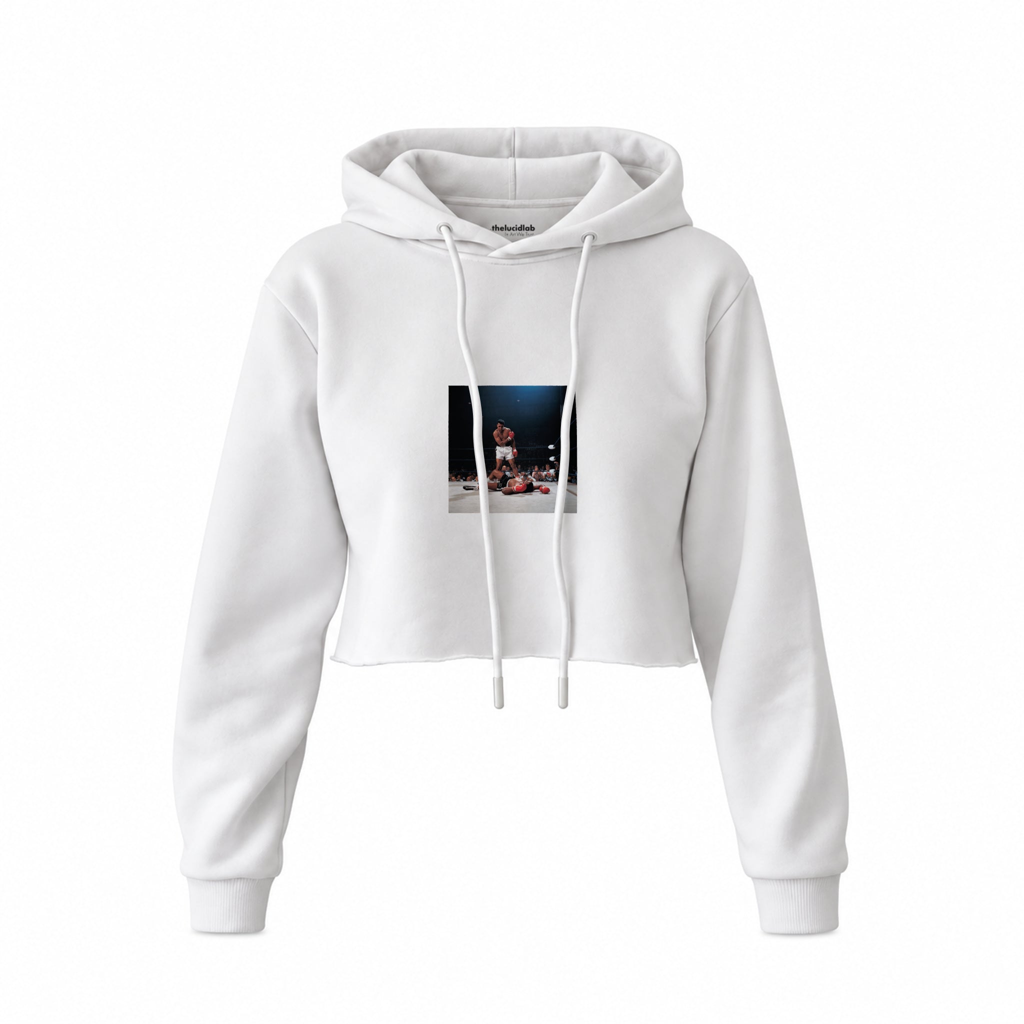 Muhammed Ali And Sonny Liston Usa 1965 Crop Hoodie — Beyaz — Ön baskı