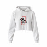 Perspektif Kanagawa Dalgası Crop Hoodie — Beyaz — Ön baskı