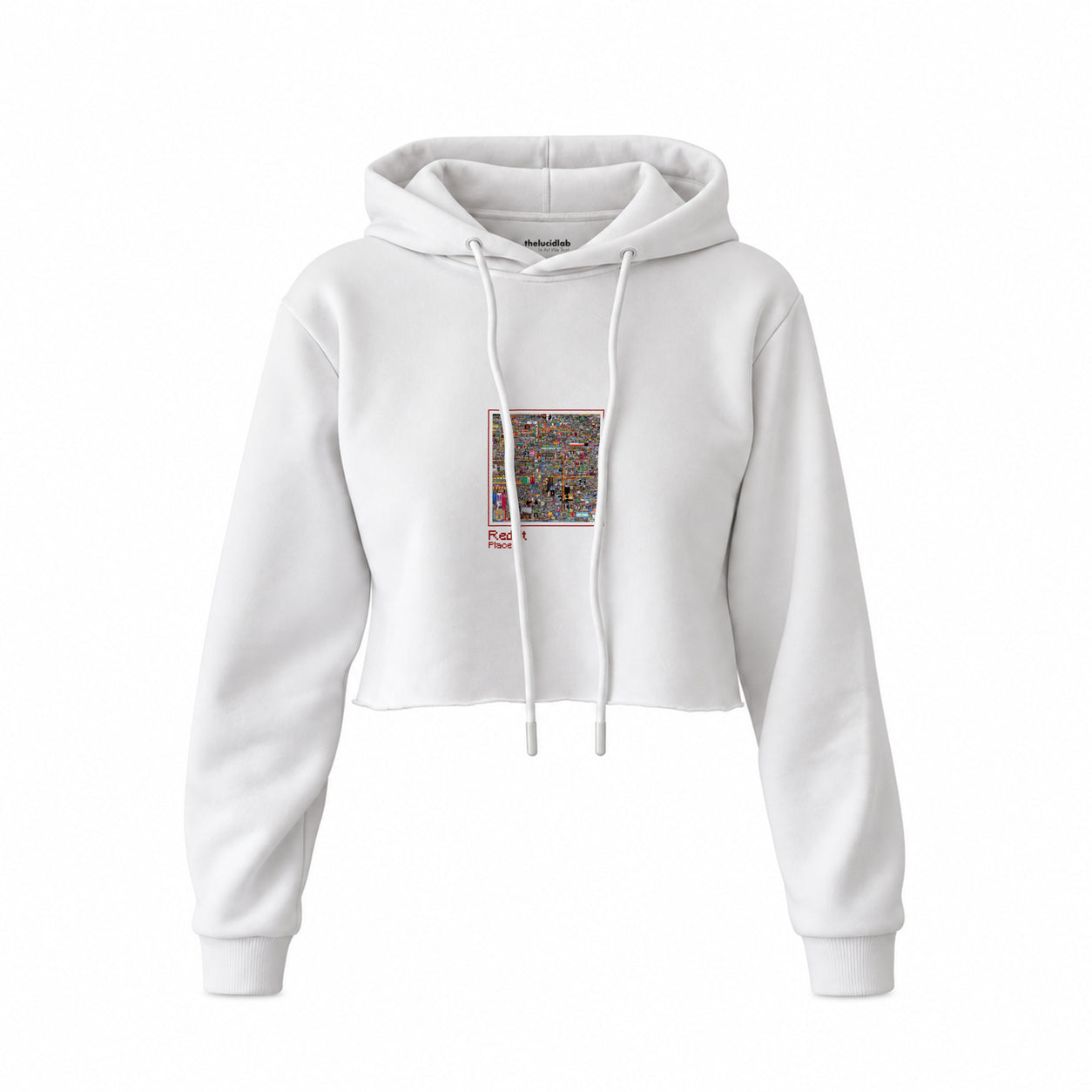 Reddit Place Crop Hoodie — Beyaz — Ön baskı