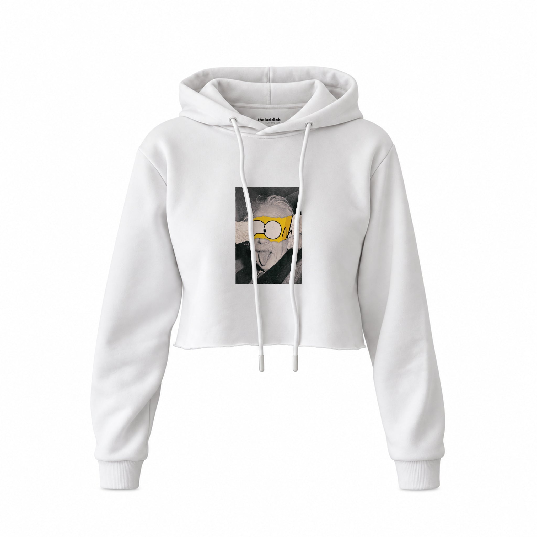 Albert Einstein / Homer Simpson Crop Hoodie — Beyaz — Ön baskı