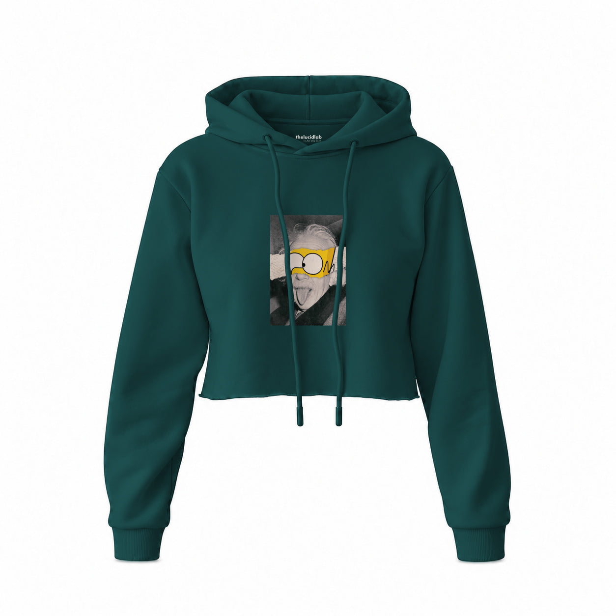 Albert Einstein / Homer Simpson Crop Hoodie — Koyu Yeşil — Ön baskı