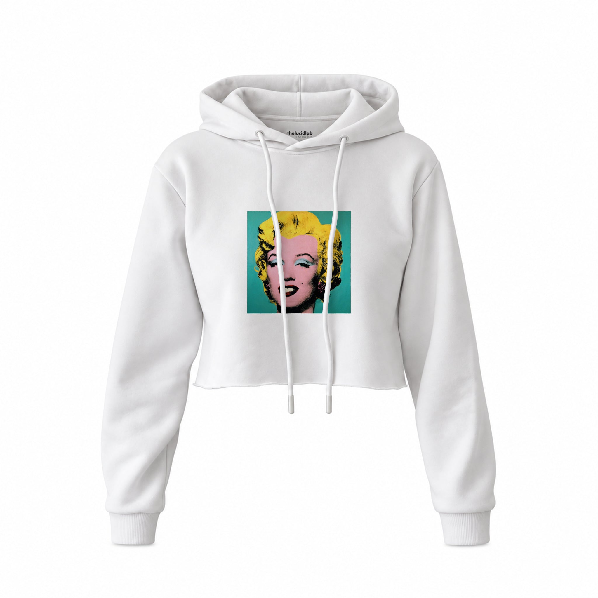 Andy Warhol / Marilyn Monroe Blue Crop Hoodie — Beyaz — Ön baskı