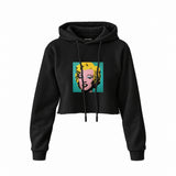 Andy Warhol / Marilyn Monroe Blue Crop Hoodie — Siyah — Ön baskı