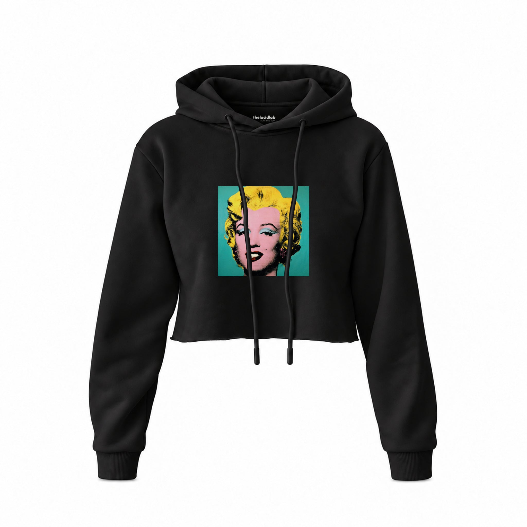 Andy Warhol / Marilyn Monroe Blue Crop Hoodie — Siyah — Ön baskı
