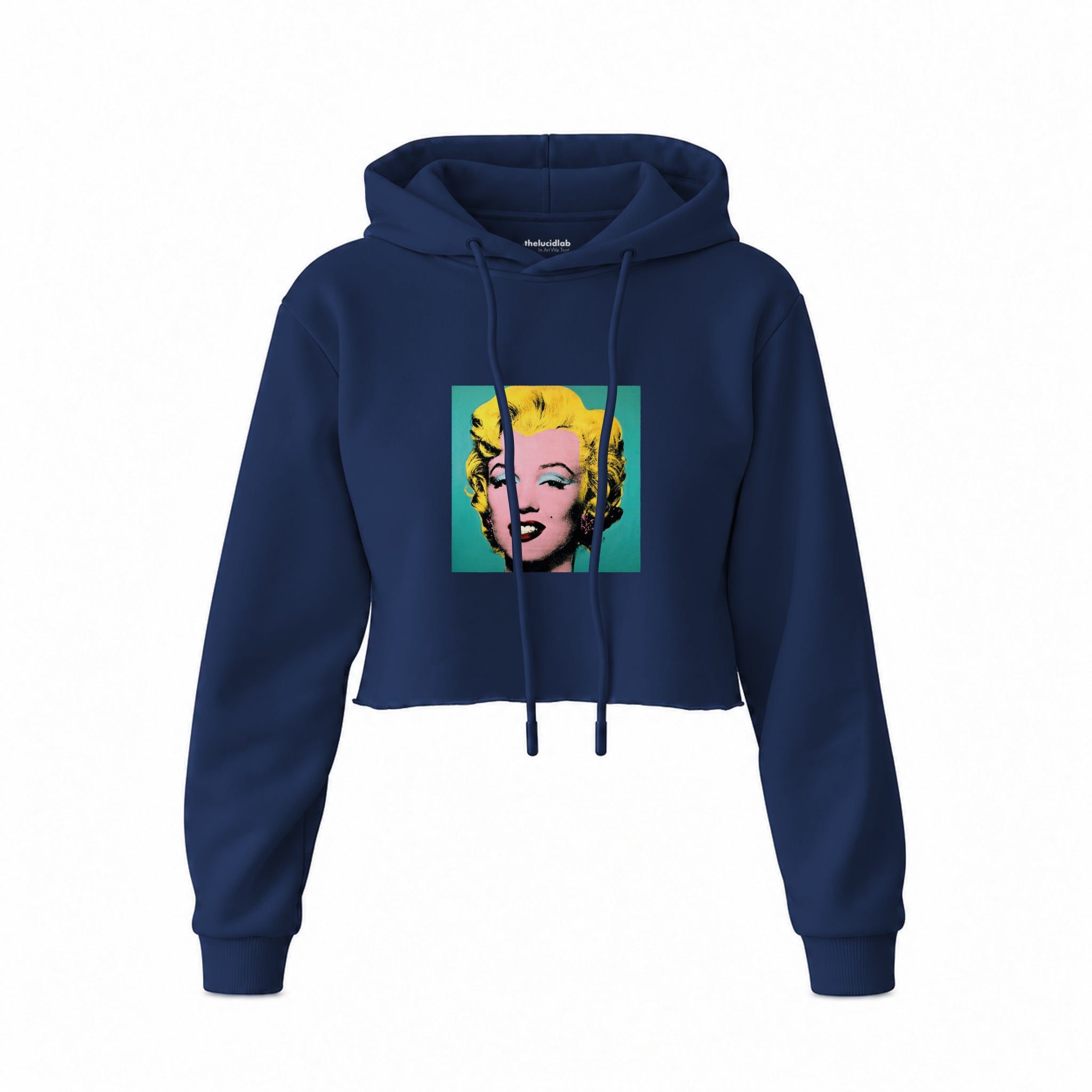 Andy Warhol / Marilyn Monroe Blue Crop Hoodie — Lacivert — Ön baskı