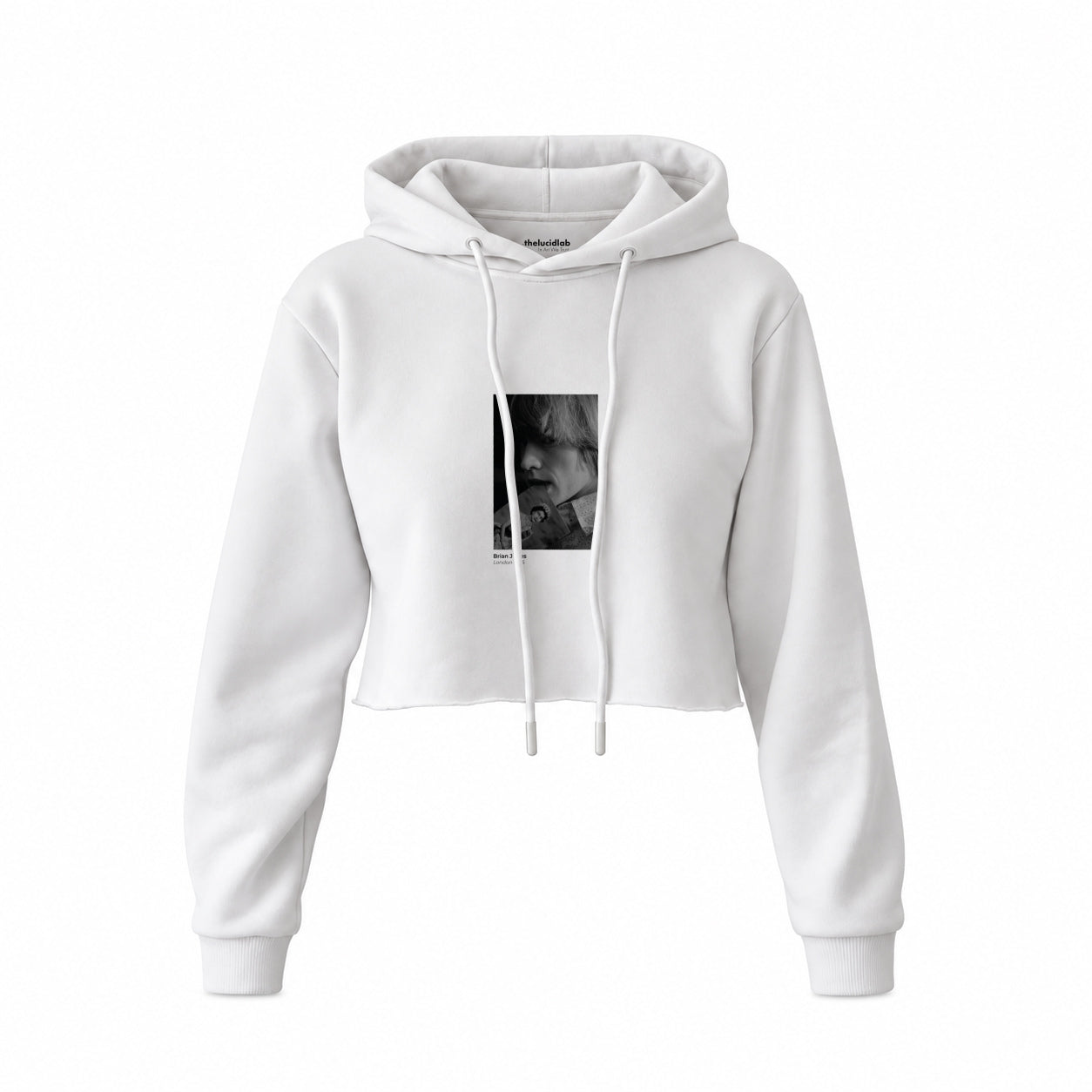Brian Jones London 1966 Crop Hoodie — Beyaz — Ön baskı