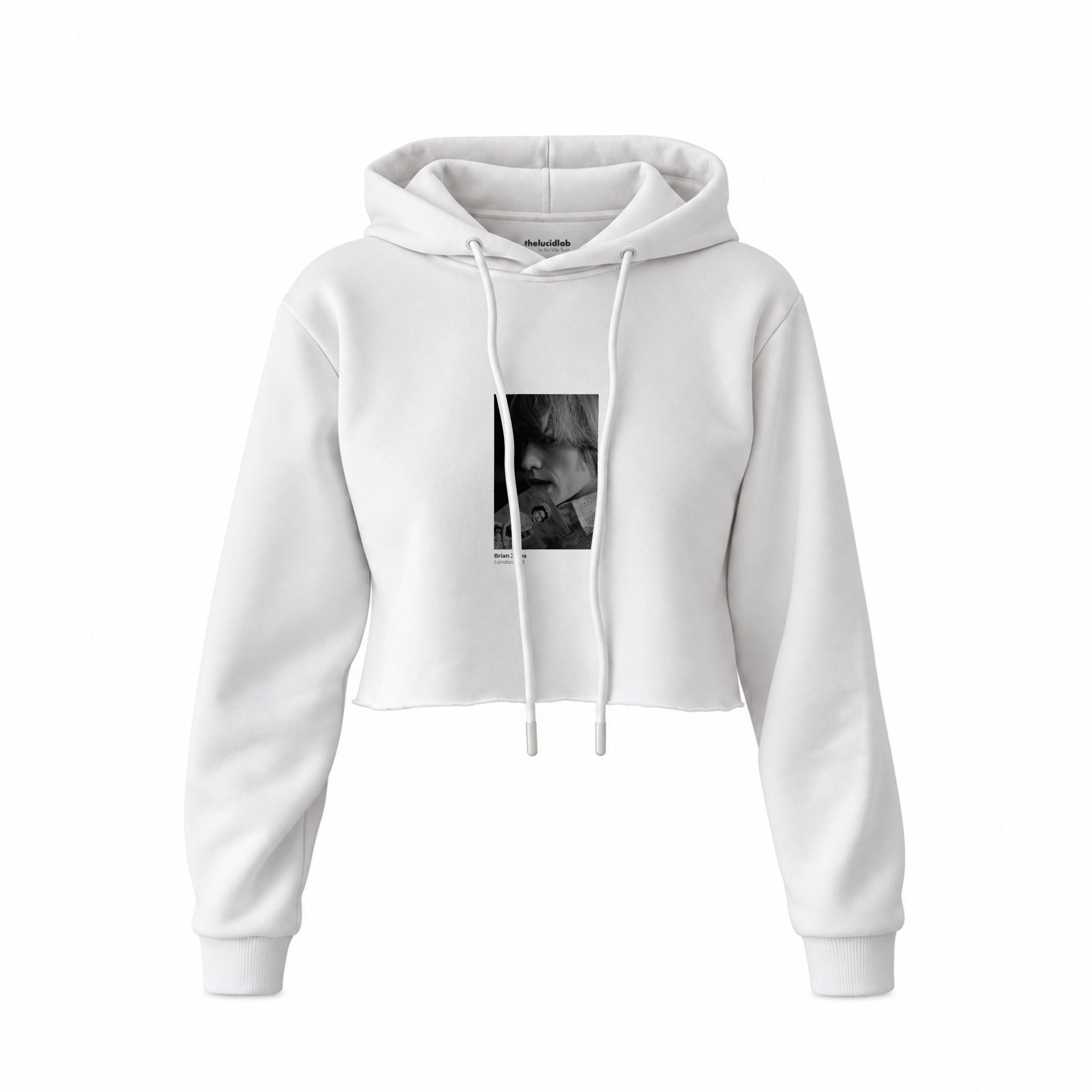 Brian Jones London 1966 Crop Hoodie — Beyaz — Ön baskı