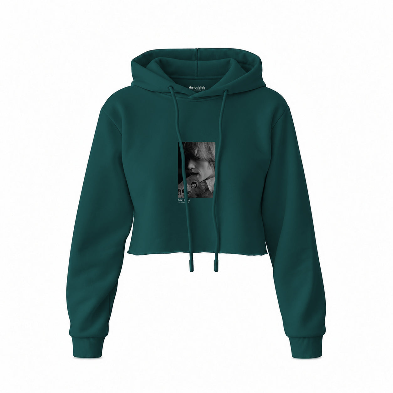 Brian Jones London 1966 Crop Hoodie — Koyu Yeşil — Ön baskı