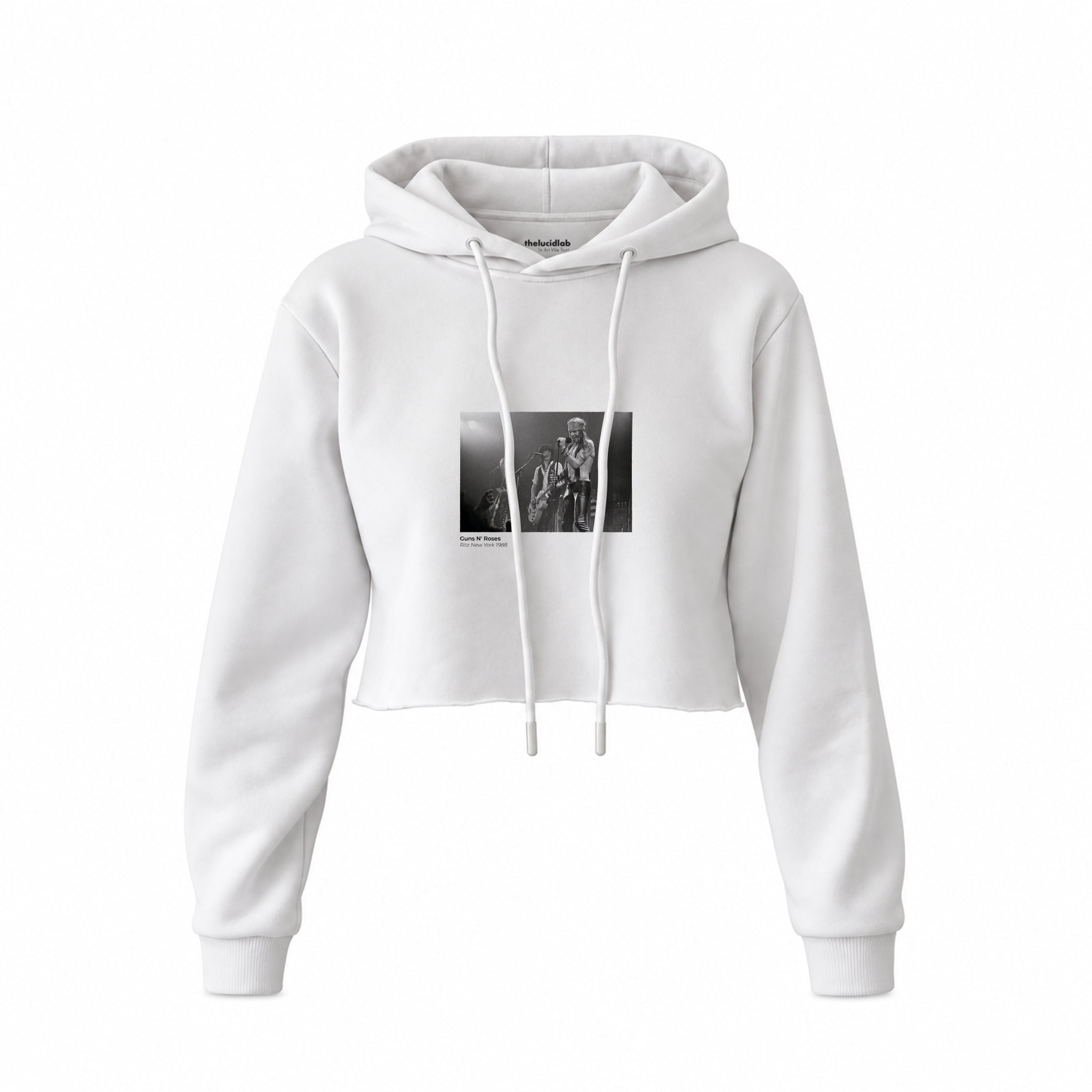 Guns N’ Roses Ritz New York 1988 Crop Hoodie — Beyaz — Ön baskı