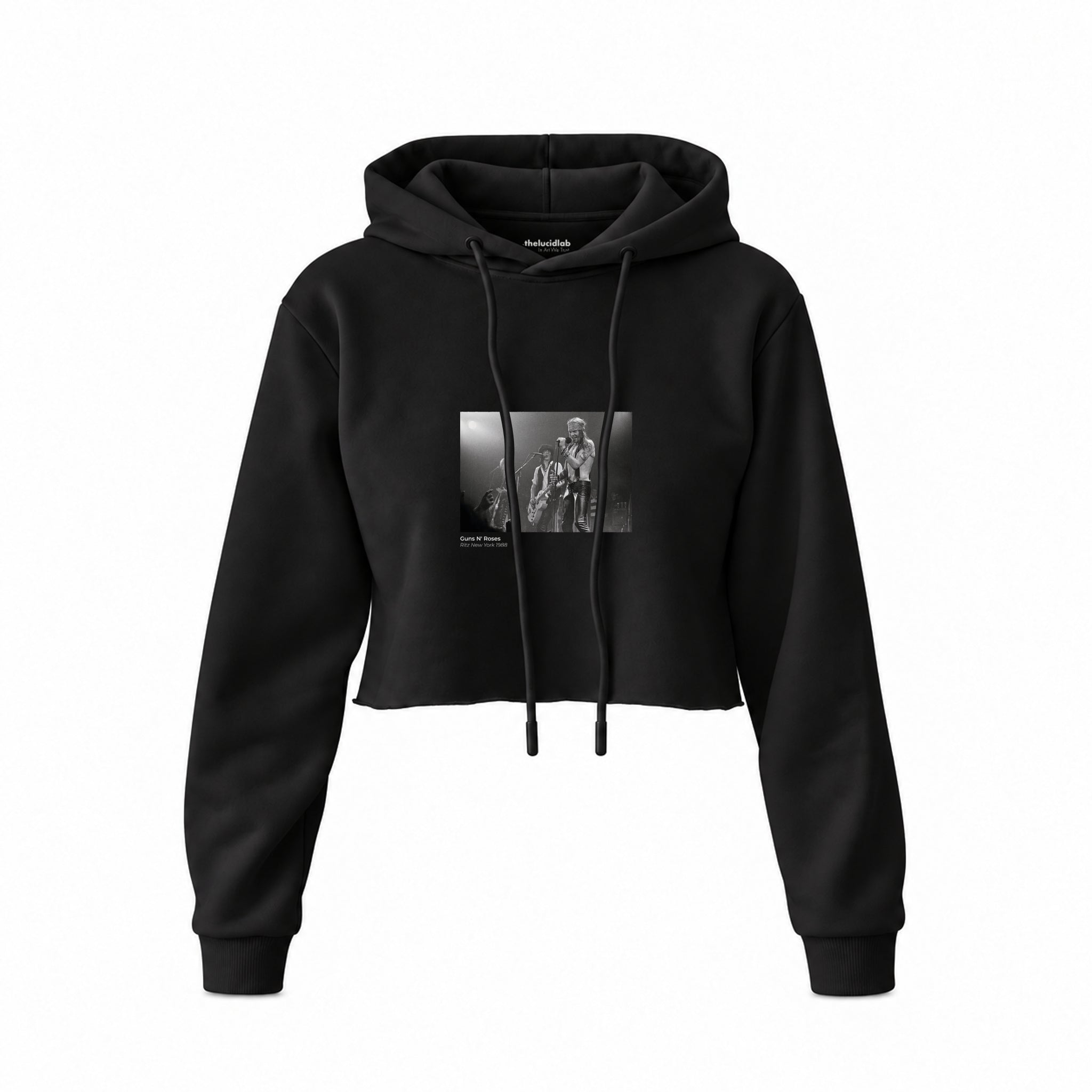 Guns N’ Roses Ritz New York 1988 Crop Hoodie — Siyah — Ön baskı