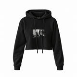 Jimmy Page Backstage Indianapolis 1975 Crop Hoodie — Siyah — Ön baskı