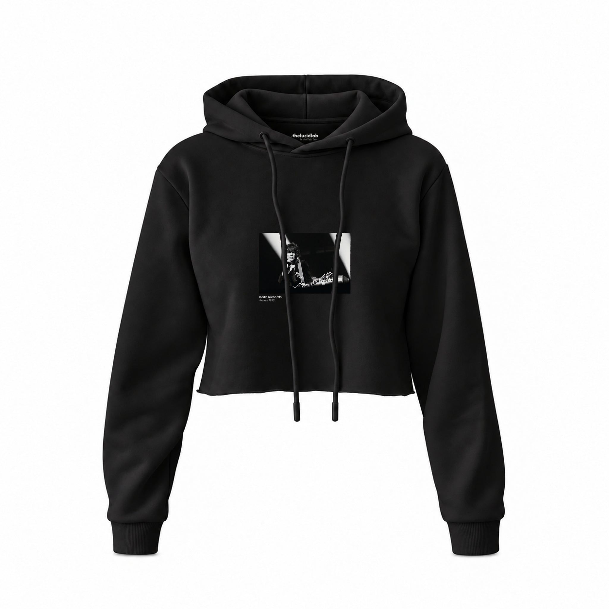 Keith Richards Anvers 1973 Crop Hoodie — Siyah — Ön baskı