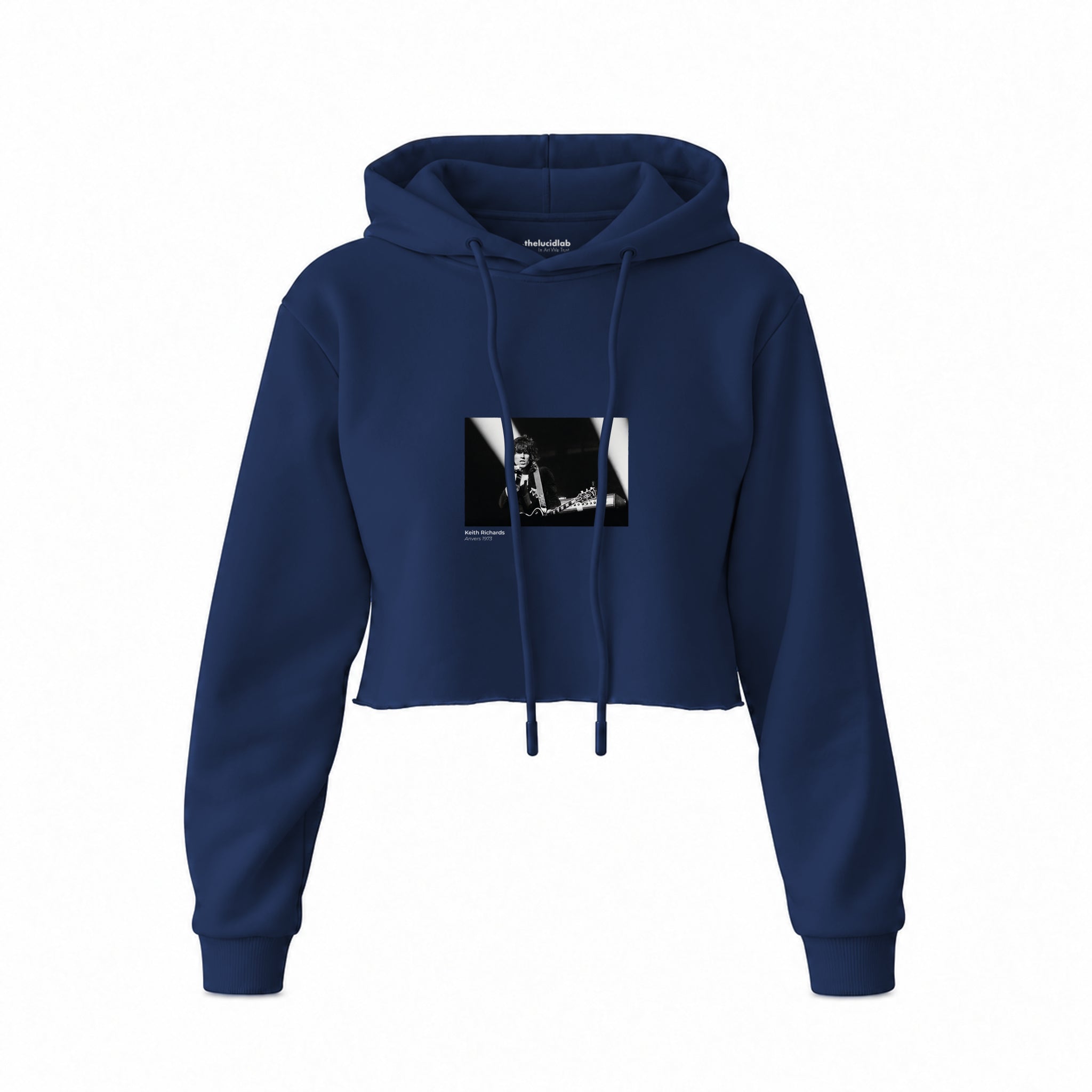 Keith Richards Anvers 1973 Crop Hoodie — Lacivert — Ön baskı