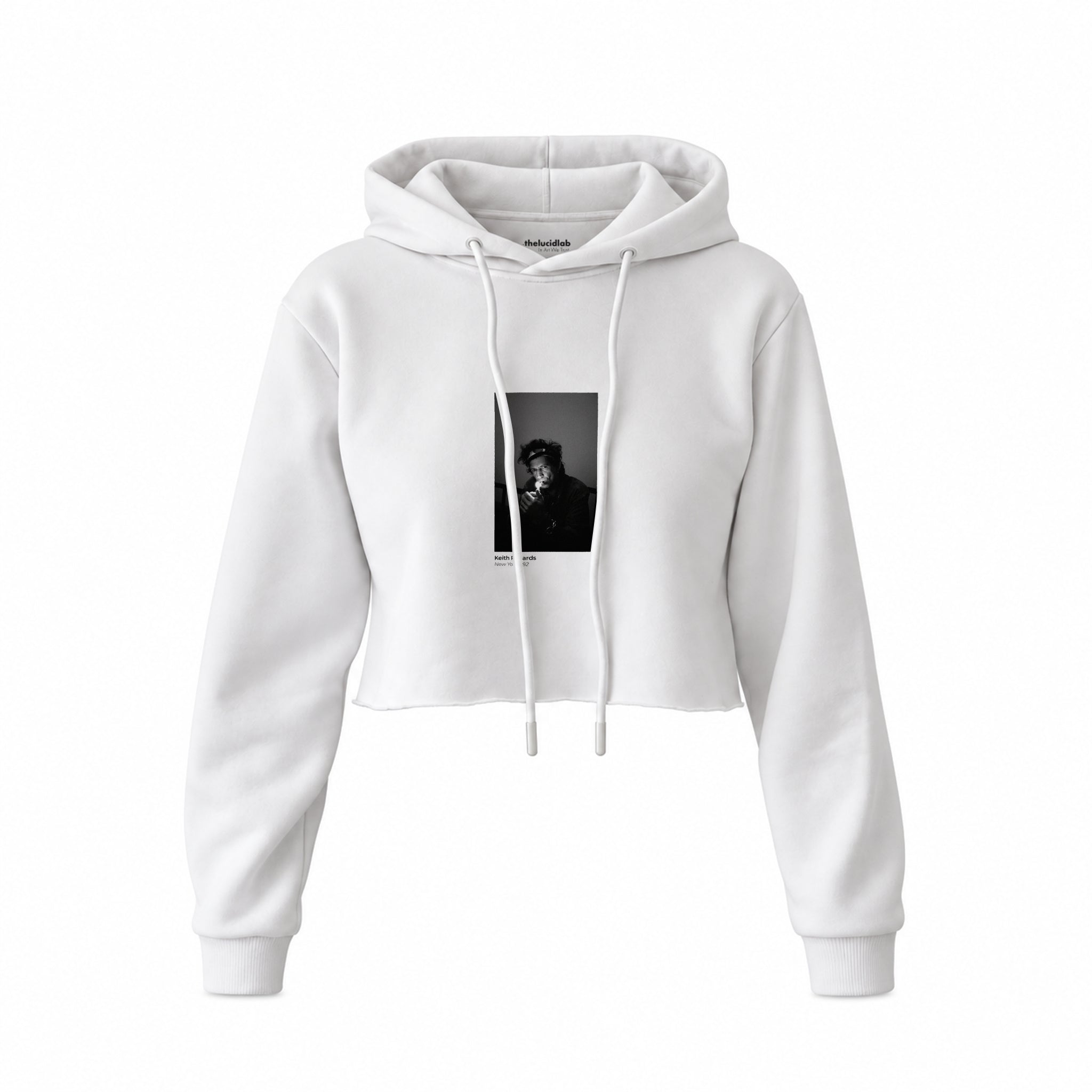 Keith Richards New York 1992 Crop Hoodie — Beyaz — Ön baskı