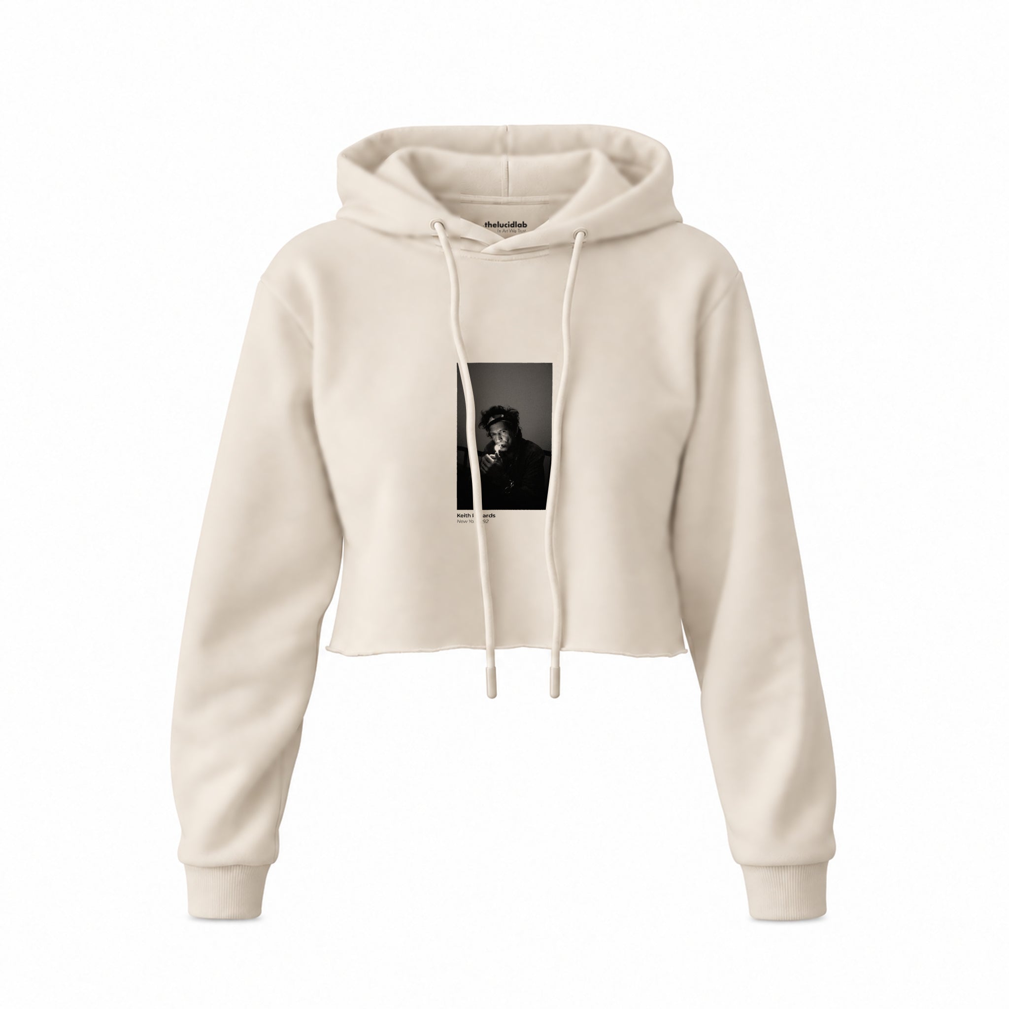 Keith Richards New York 1992 Crop Hoodie — Krem — Ön baskı