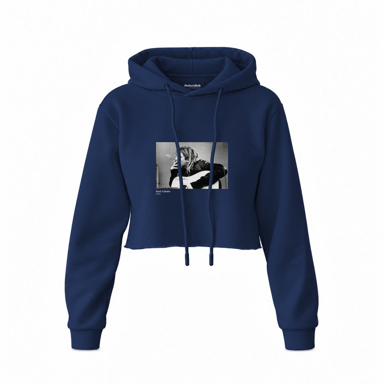 Kurt Cobain 1990 Crop Hoodie — Lacivert — Ön baskı