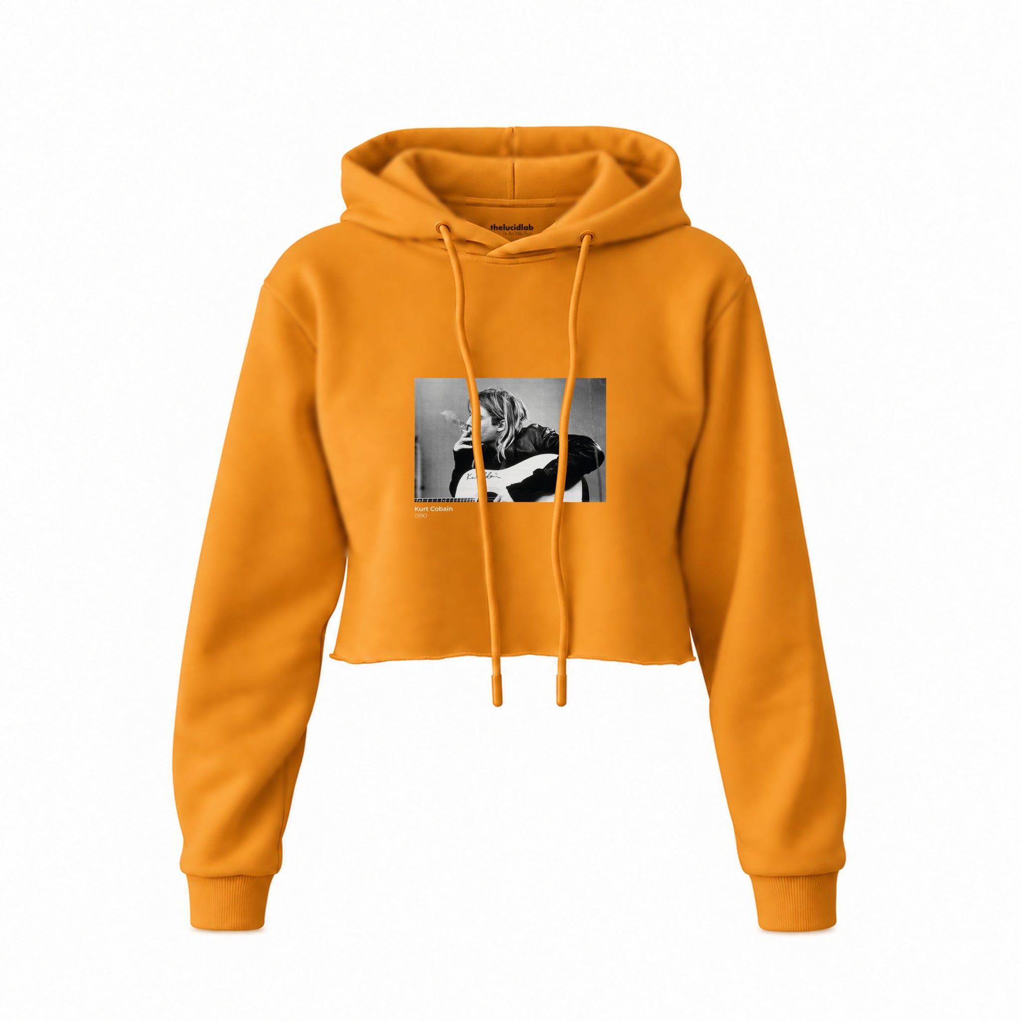 Kurt Cobain 1990 Crop Hoodie — Turuncu — Ön baskı