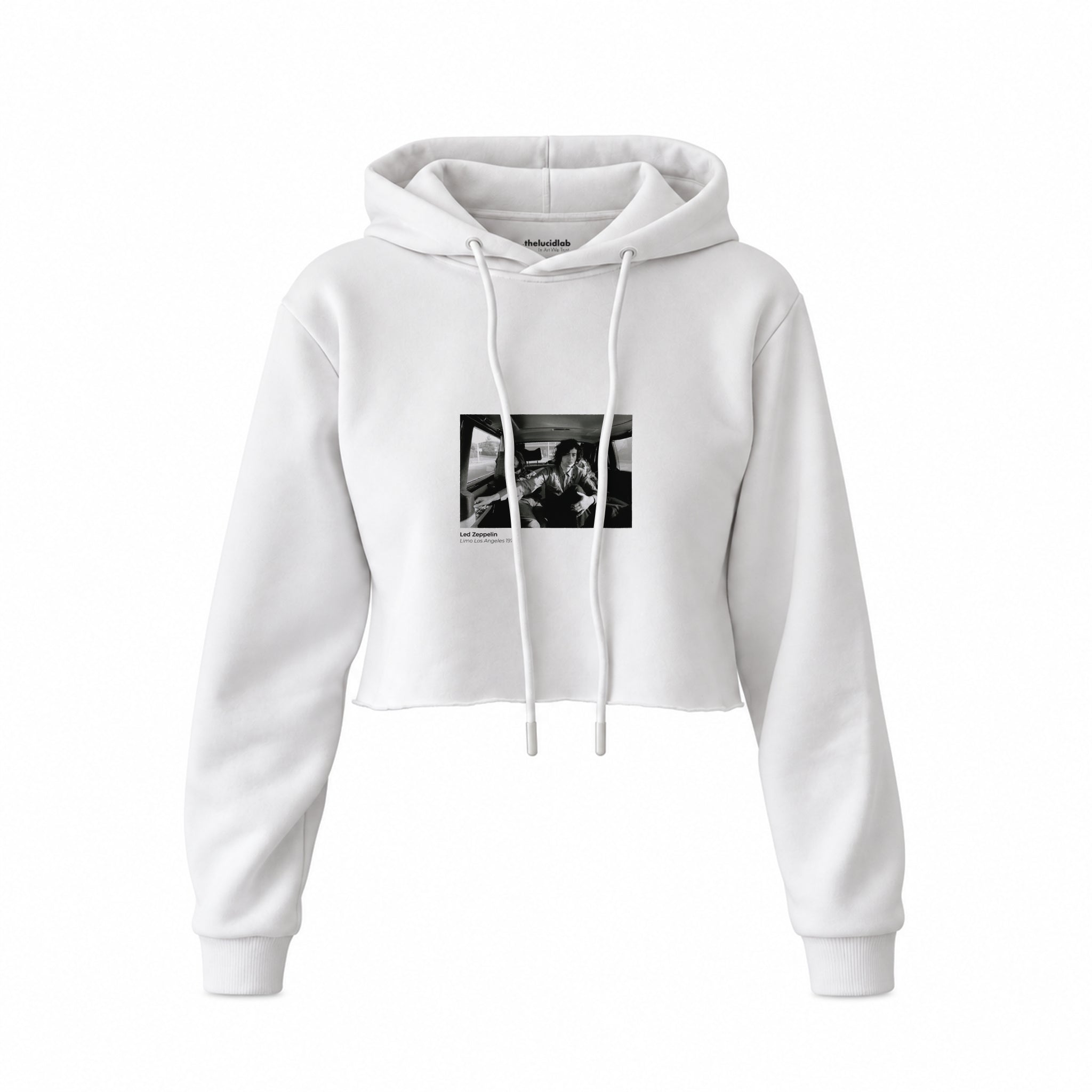 Led Zeppelin Limo Los Angeles 1971 Crop Hoodie — Beyaz — Ön baskı