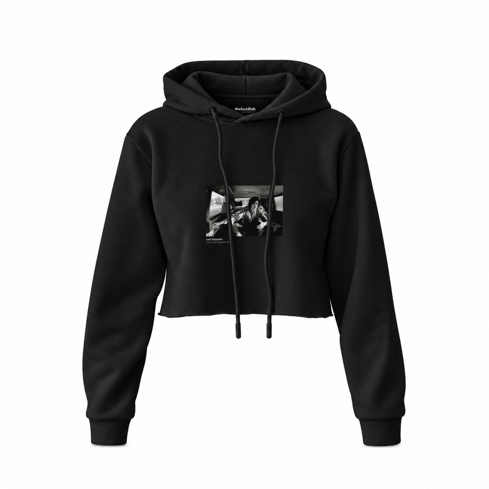 Led Zeppelin Limo Los Angeles 1971 Crop Hoodie — Siyah — Ön baskı
