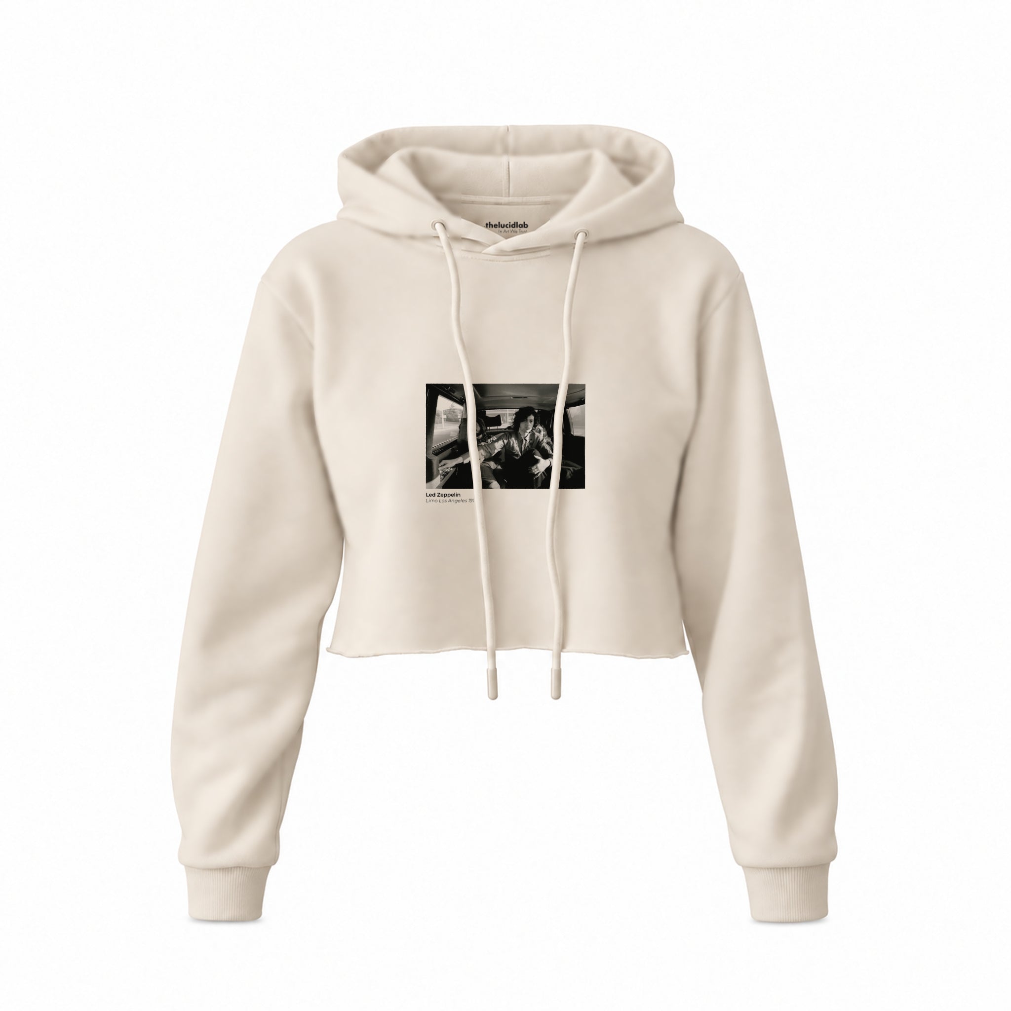 Led Zeppelin Limo Los Angeles 1971 Crop Hoodie — Krem — Ön baskı