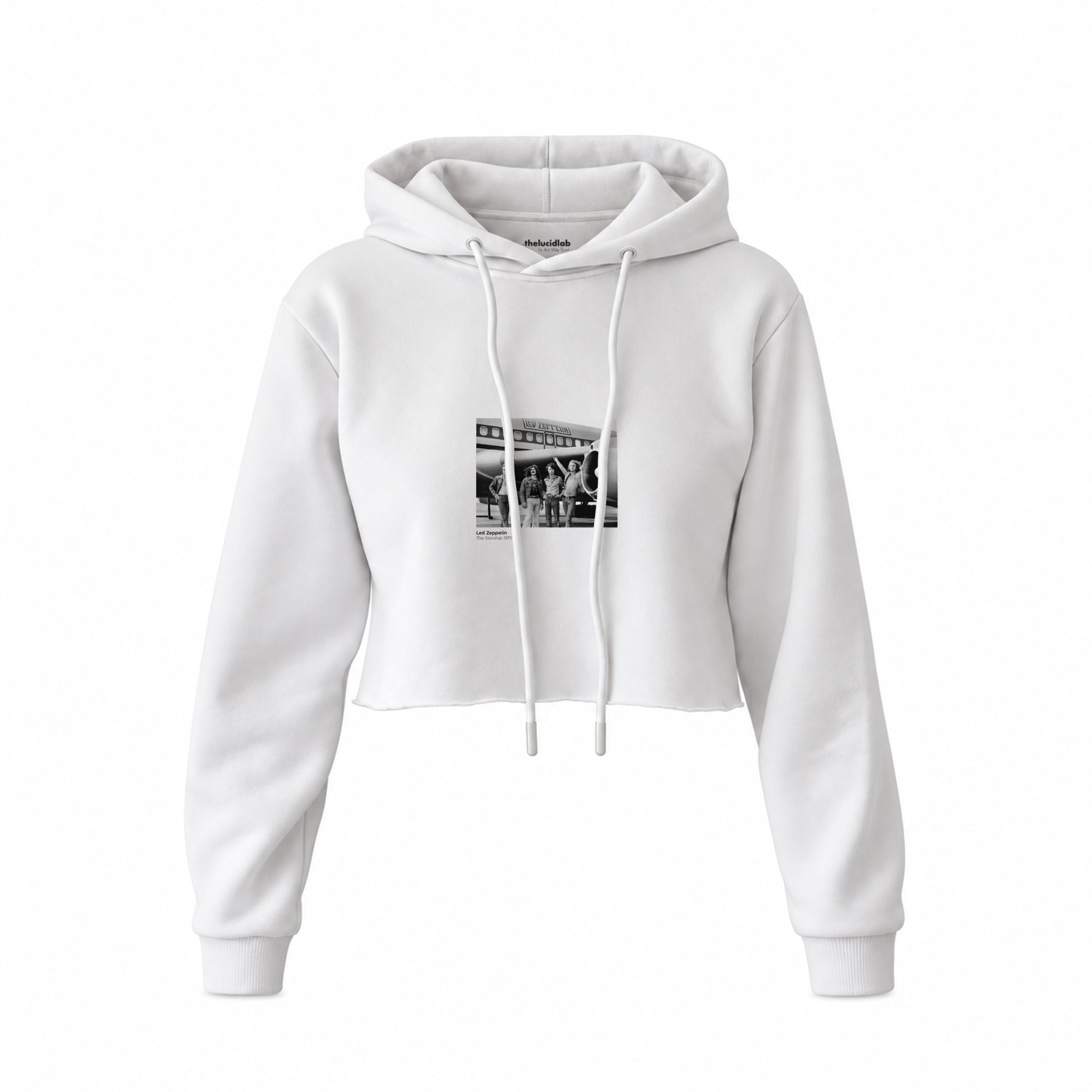 Led Zeppelin The Starship Crop Hoodie — Beyaz — Ön baskı