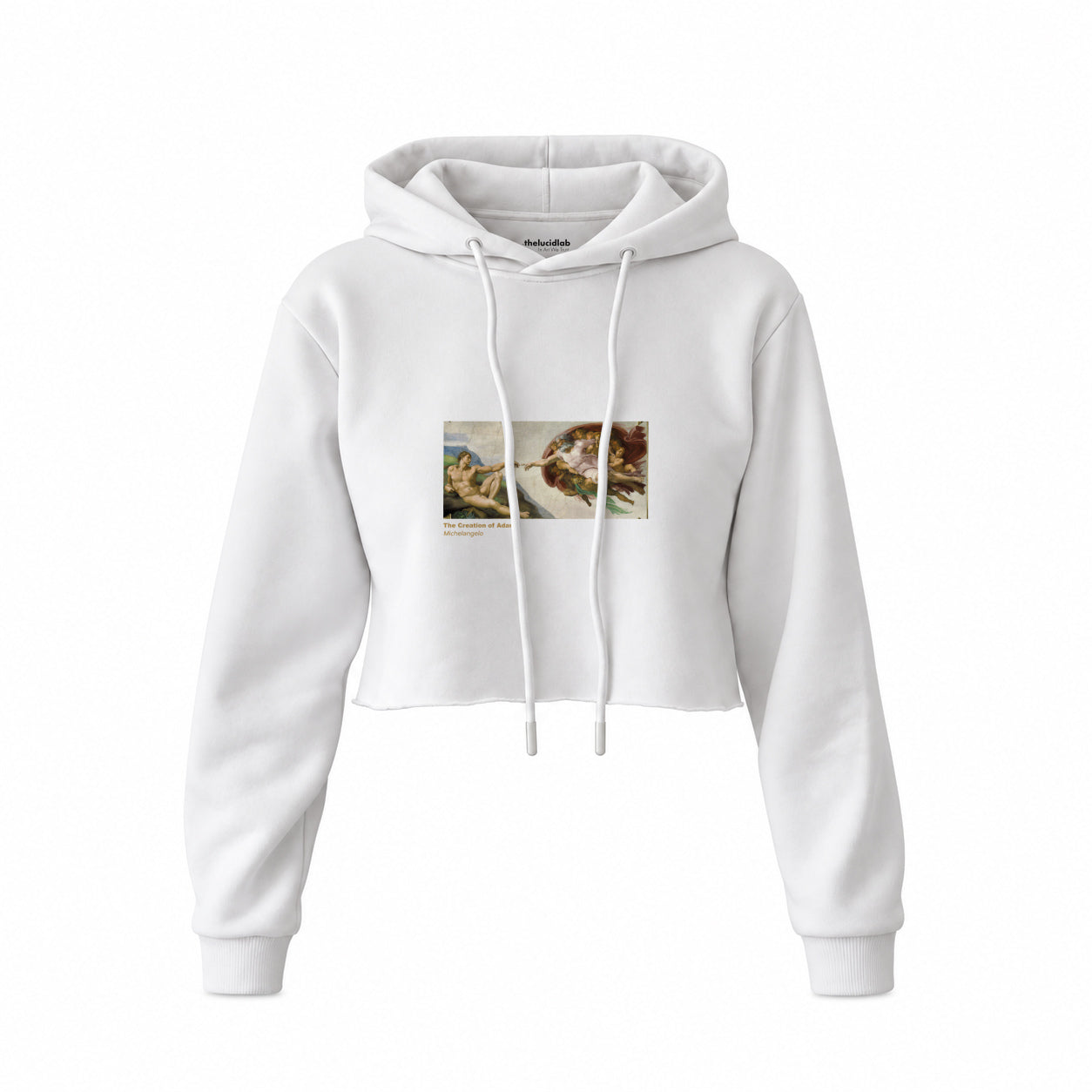 The Creation Crop Hoodie — Beyaz — Ön baskı
