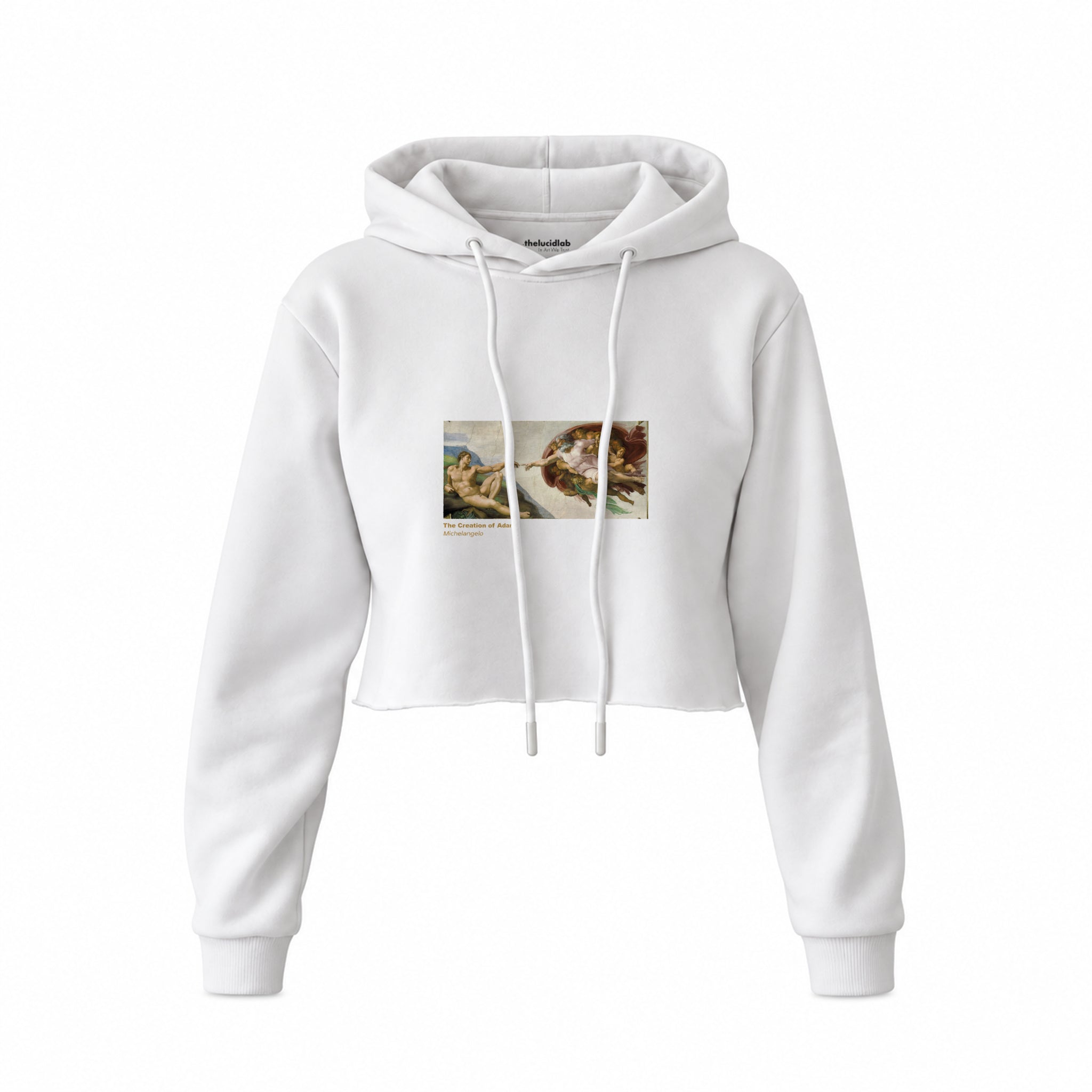 The Creation Crop Hoodie — Beyaz — Ön baskı
