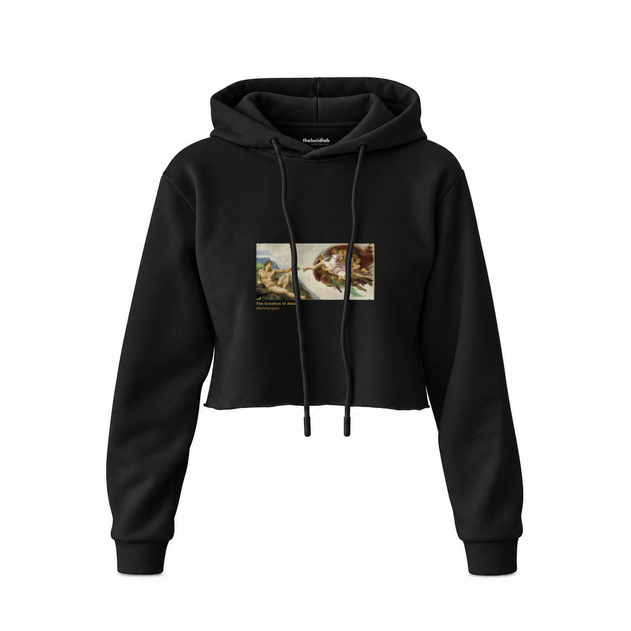 The Creation Crop Hoodie — Siyah — Ön baskı