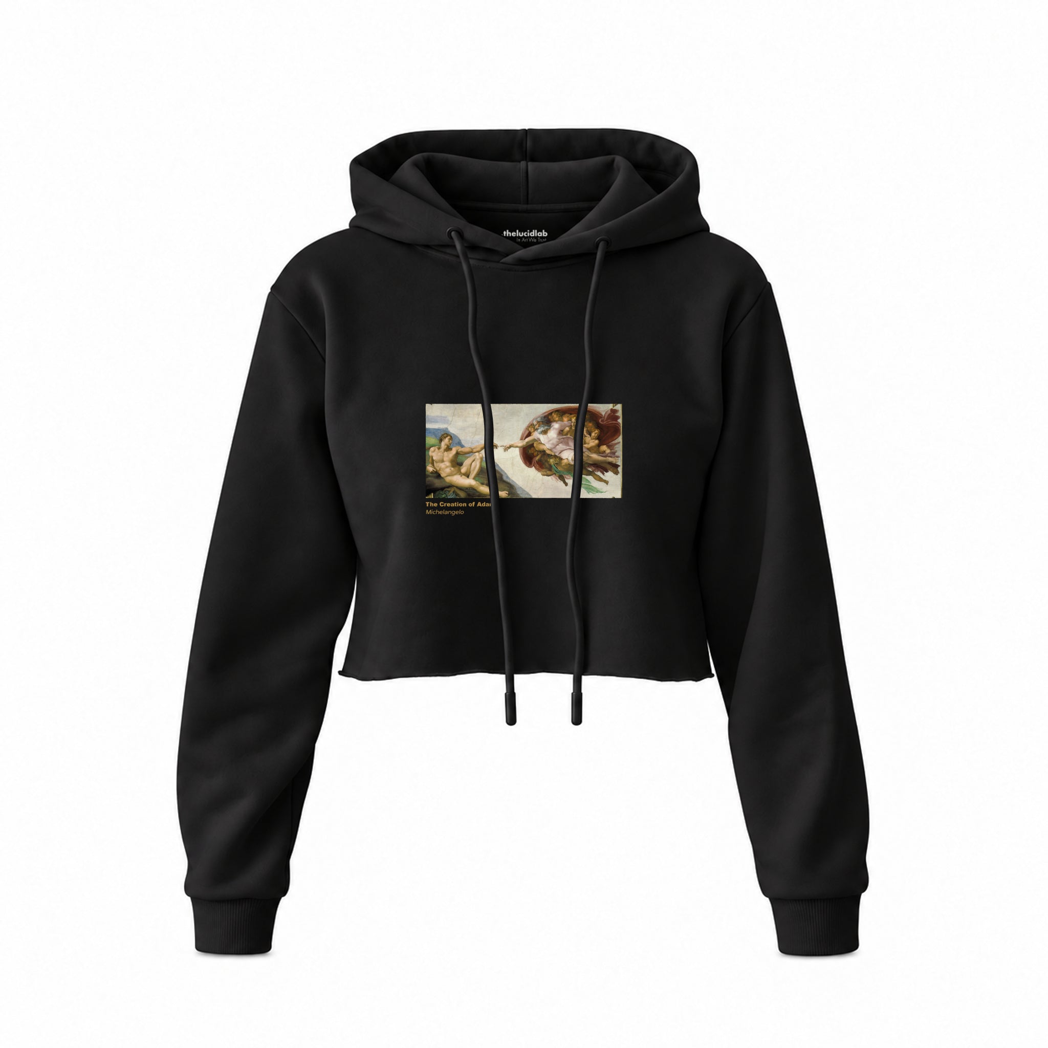 The Creation Crop Hoodie — Siyah — Ön baskı