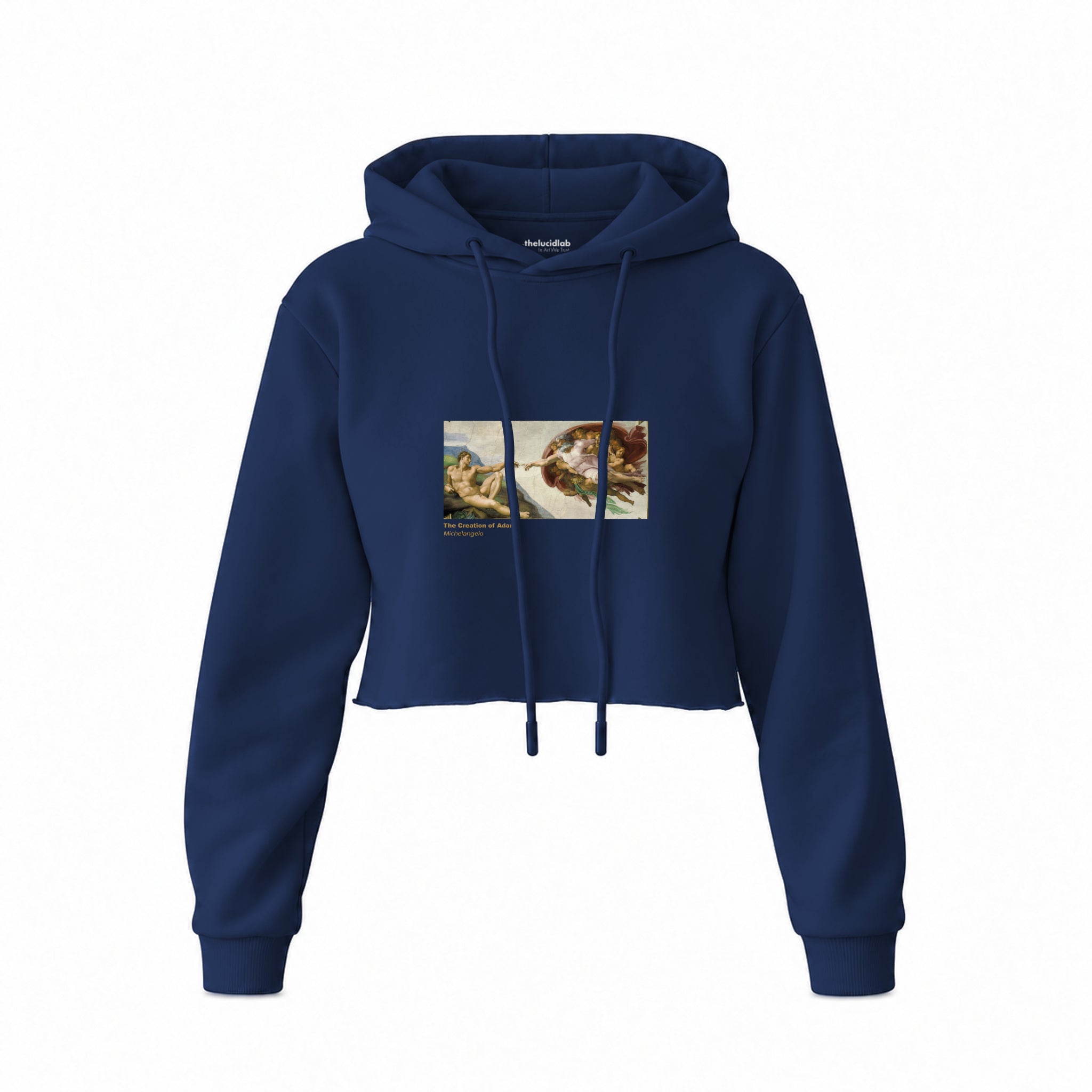 The Creation Crop Hoodie — Lacivert — Ön baskı