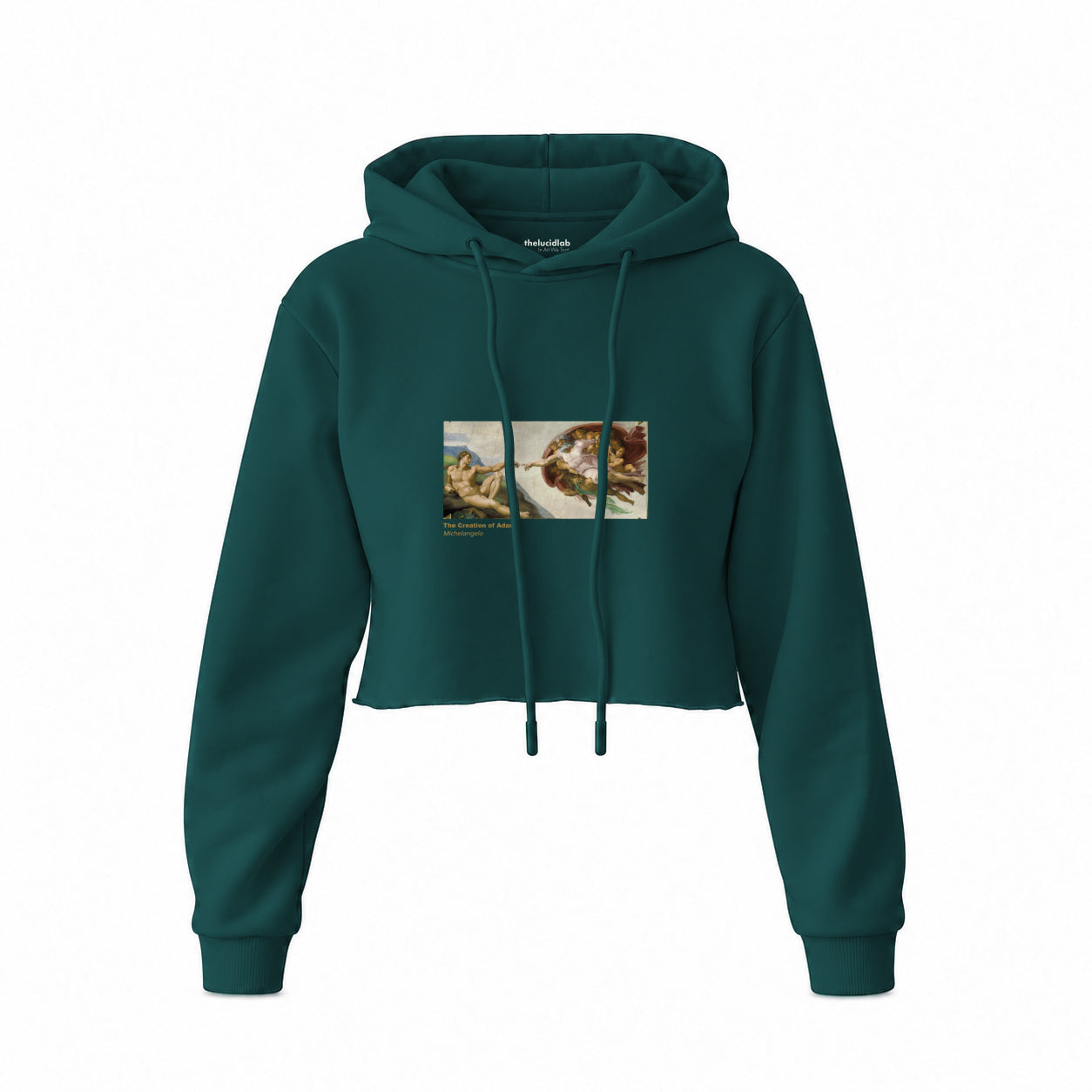 The Creation Crop Hoodie — Koyu Yeşil — Ön baskı