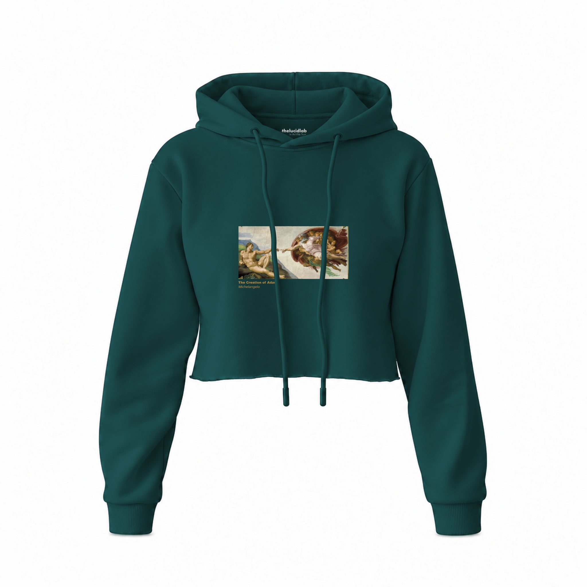 The Creation Crop Hoodie — Koyu Yeşil — Ön baskı