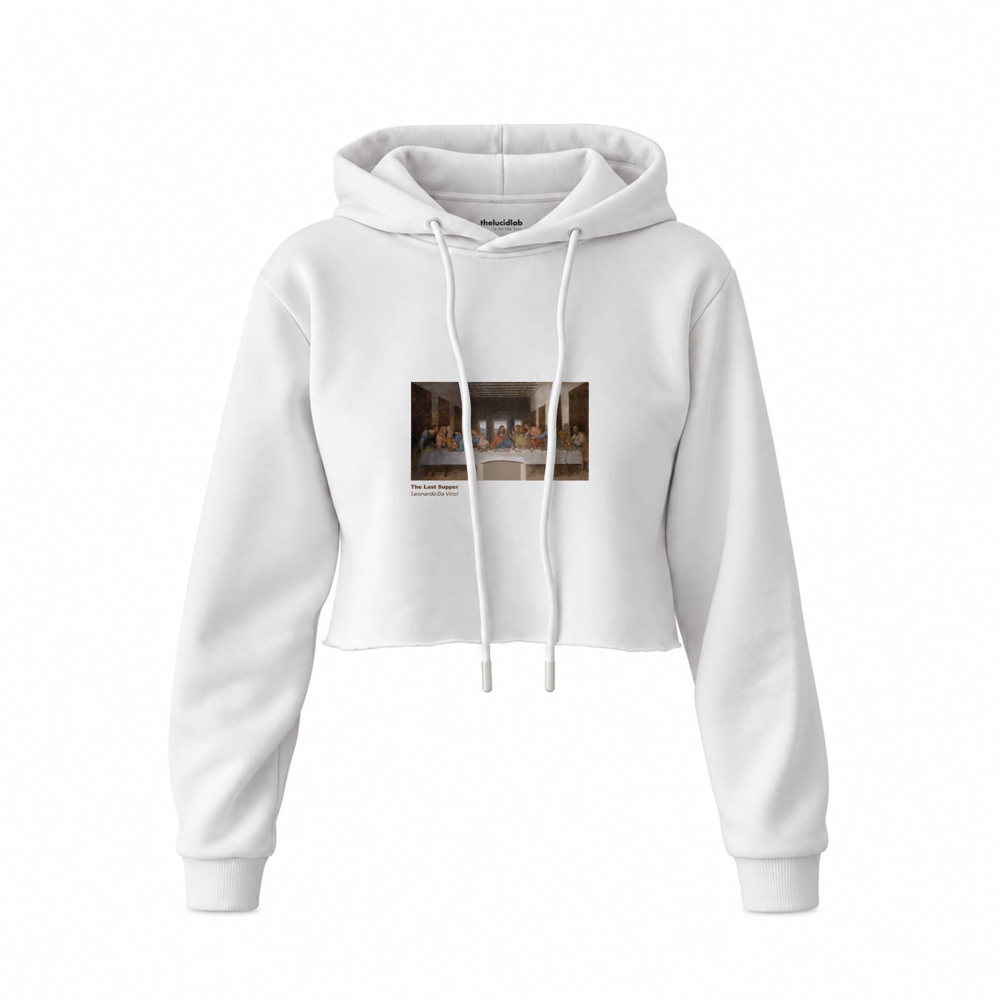 Son Akşam Yemeği Crop Hoodie — Beyaz — Ön baskı