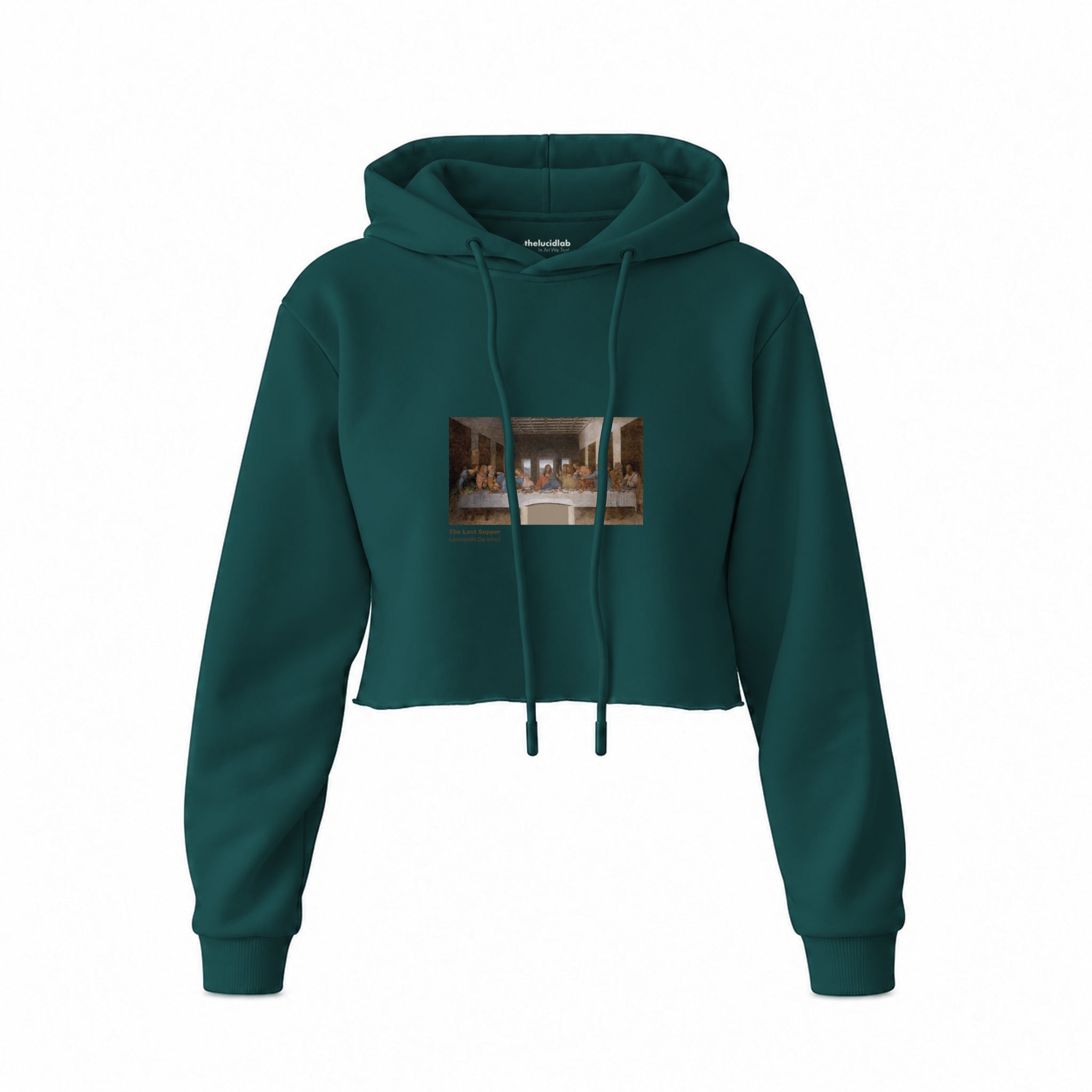 Son Akşam Yemeği Crop Hoodie — Koyu Yeşil — Ön baskı