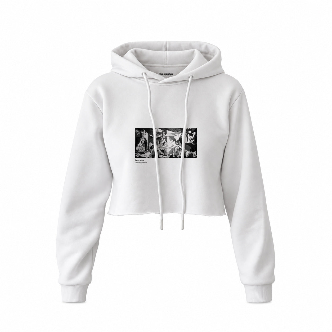 Guernica Crop Hoodie — Beyaz — Ön baskı