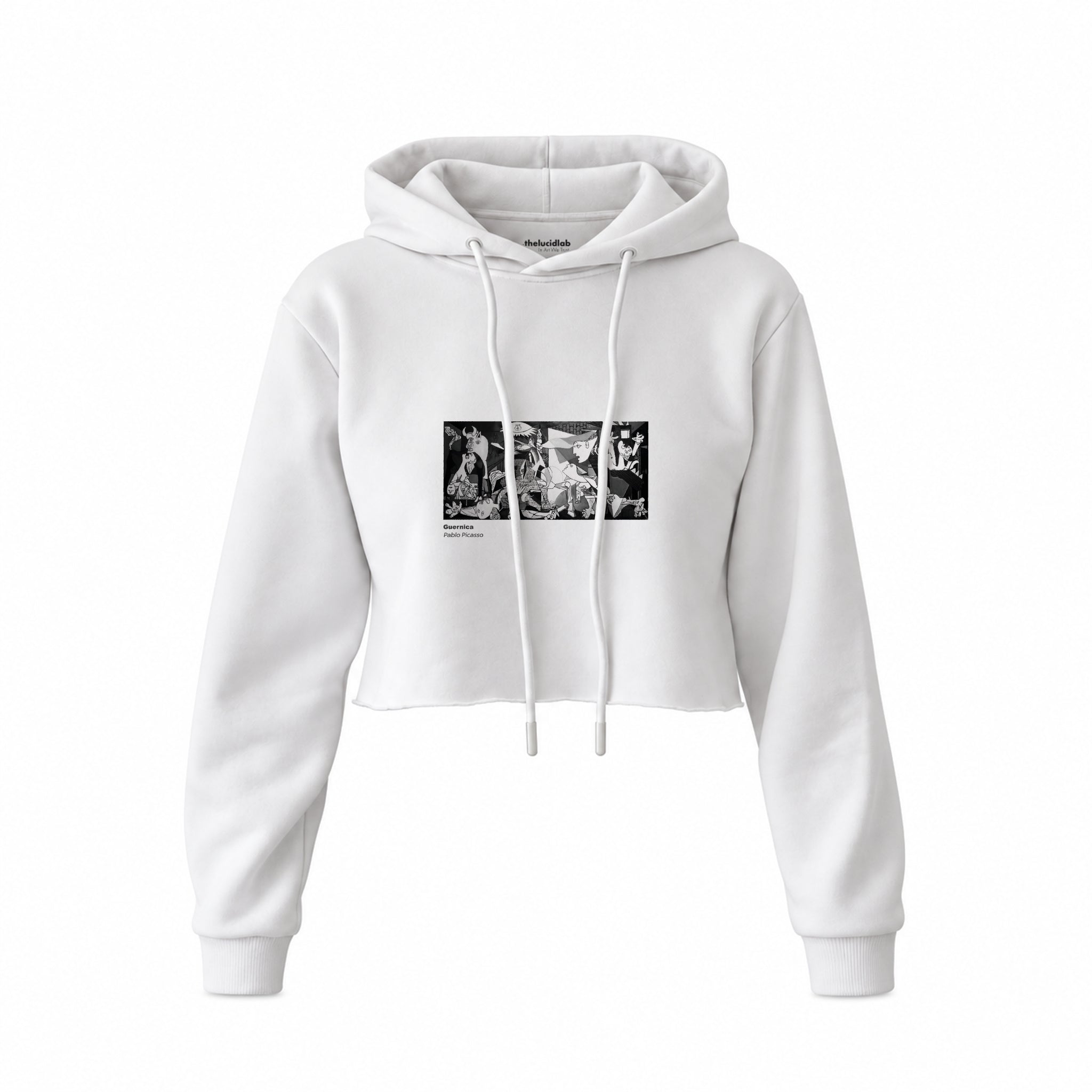 Guernica Crop Hoodie — Beyaz — Ön baskı