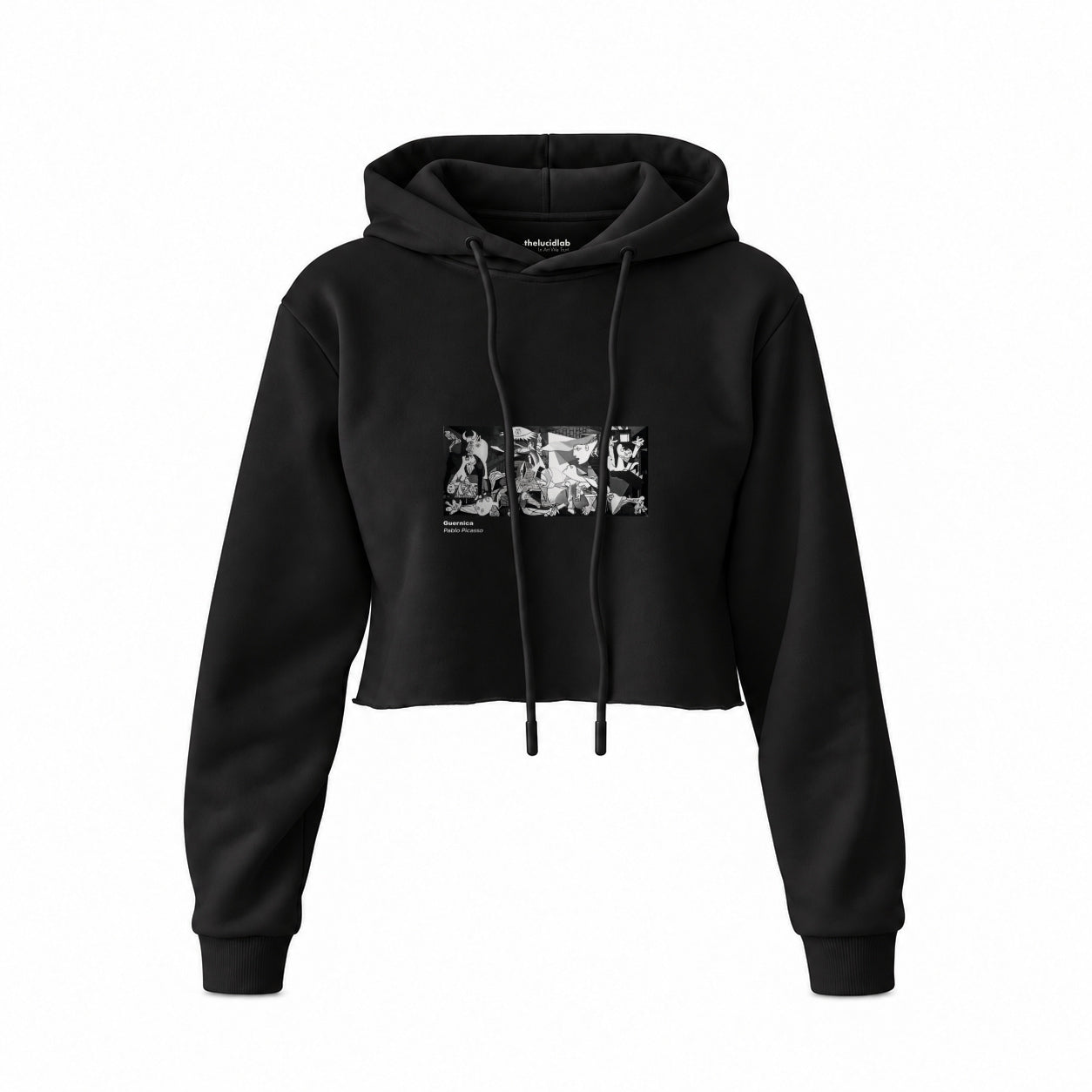Guernica Crop Hoodie — Siyah — Ön baskı