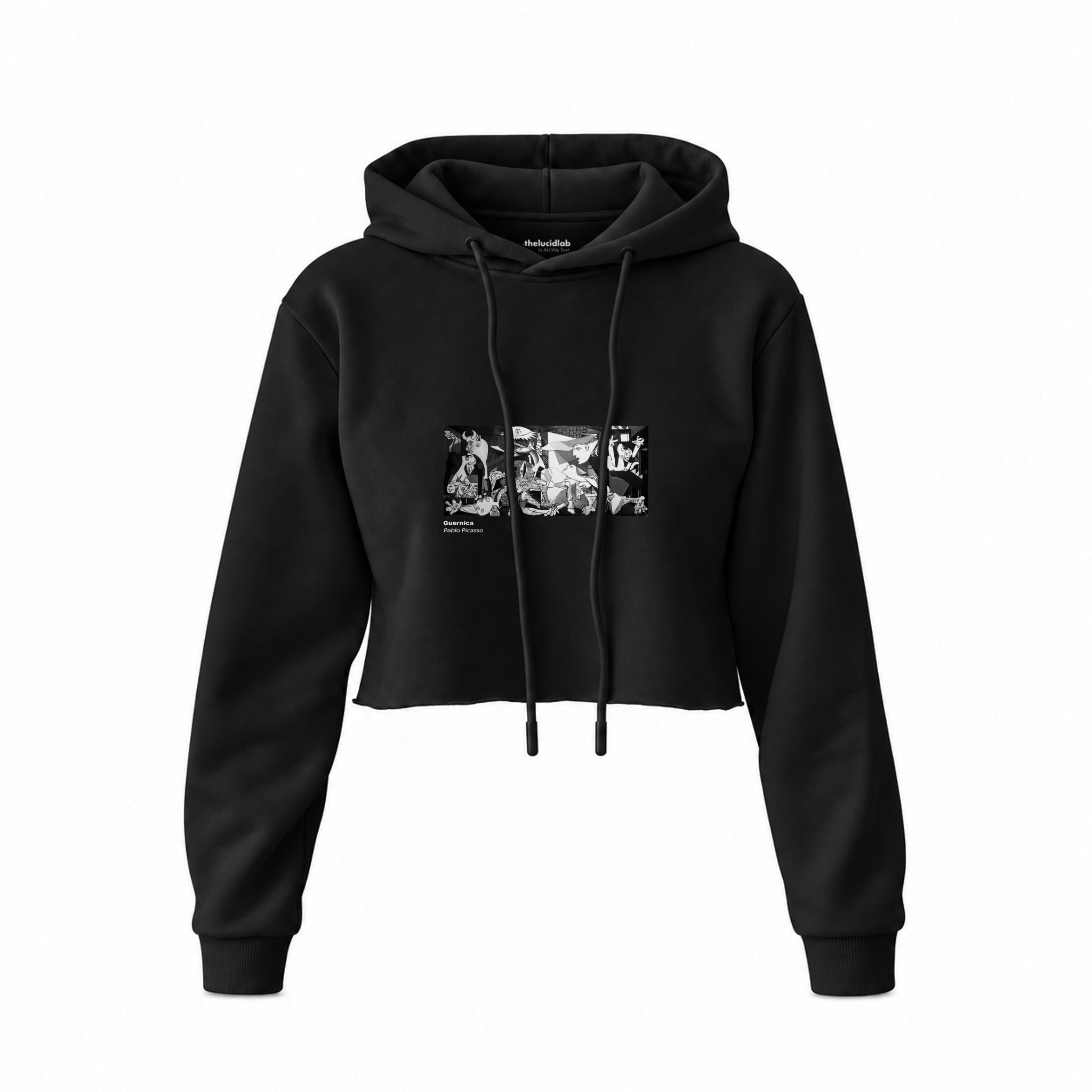 Guernica Crop Hoodie — Siyah — Ön baskı