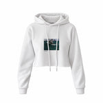 The Green Wave Crop Hoodie — Beyaz — Ön baskı