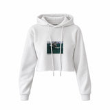 The Green Wave Crop Hoodie — Beyaz — Ön baskı